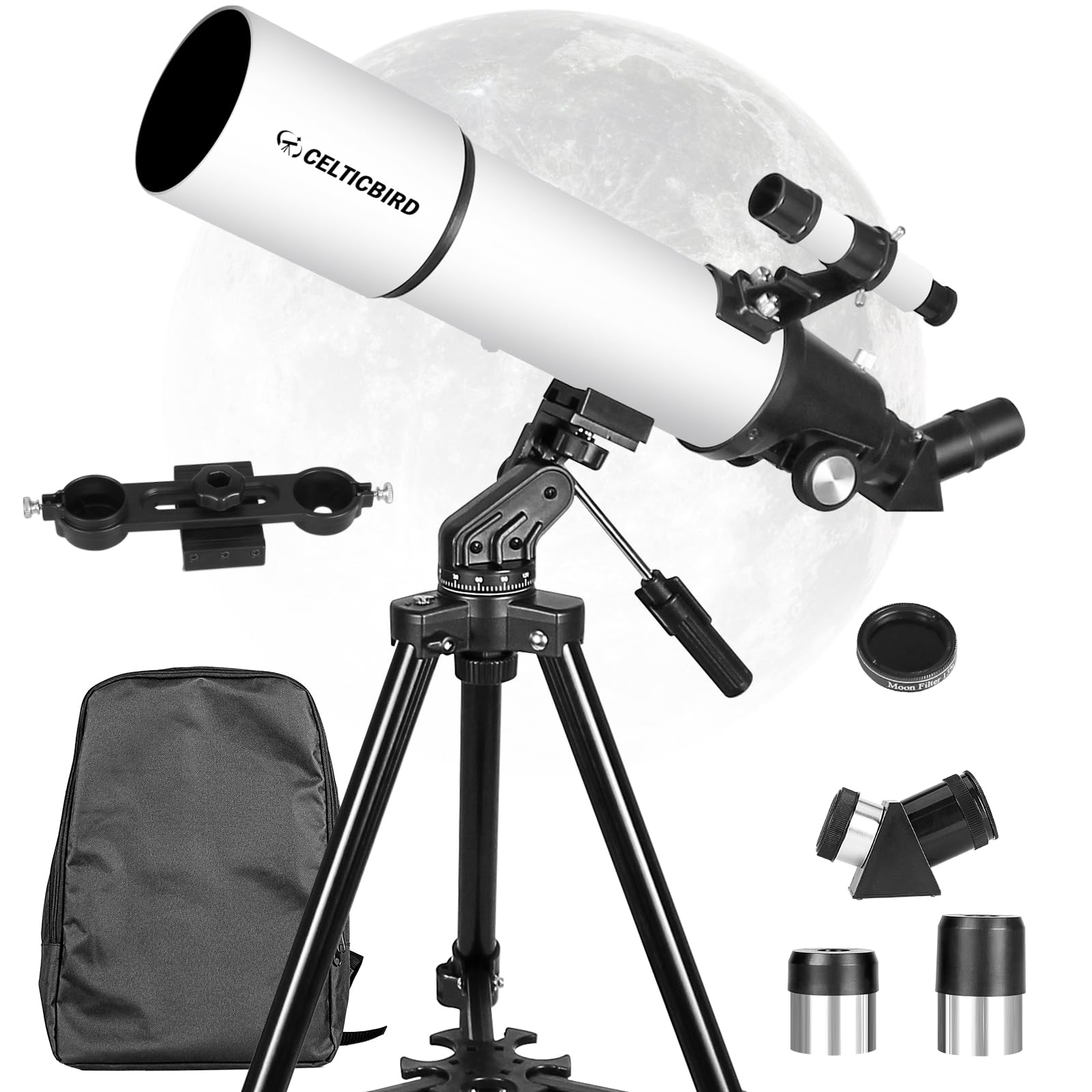 Télescope HD Haute Puissance, Ouverture de 80 mm, 600 mm, télescope réfractif astronomique pour Adultes et débutants - Objectif FMC - Monture AZ avec Adaptateur de trépied et Sac de Transport.