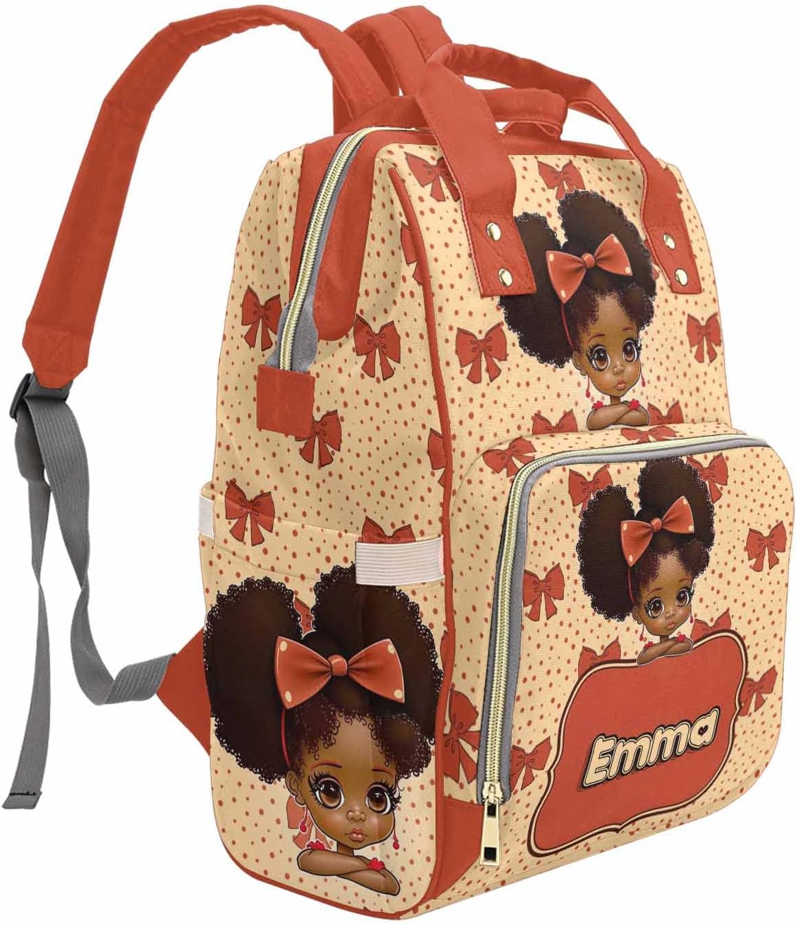 M YESCUSTOM Custom Name Diaper Bag with Bow & Dots Print, Personalized Nylon Waterproof Mommy Travel Backpack with Multi Pocket & Large Capacity Nursing Bags for Women/Mom/Wife