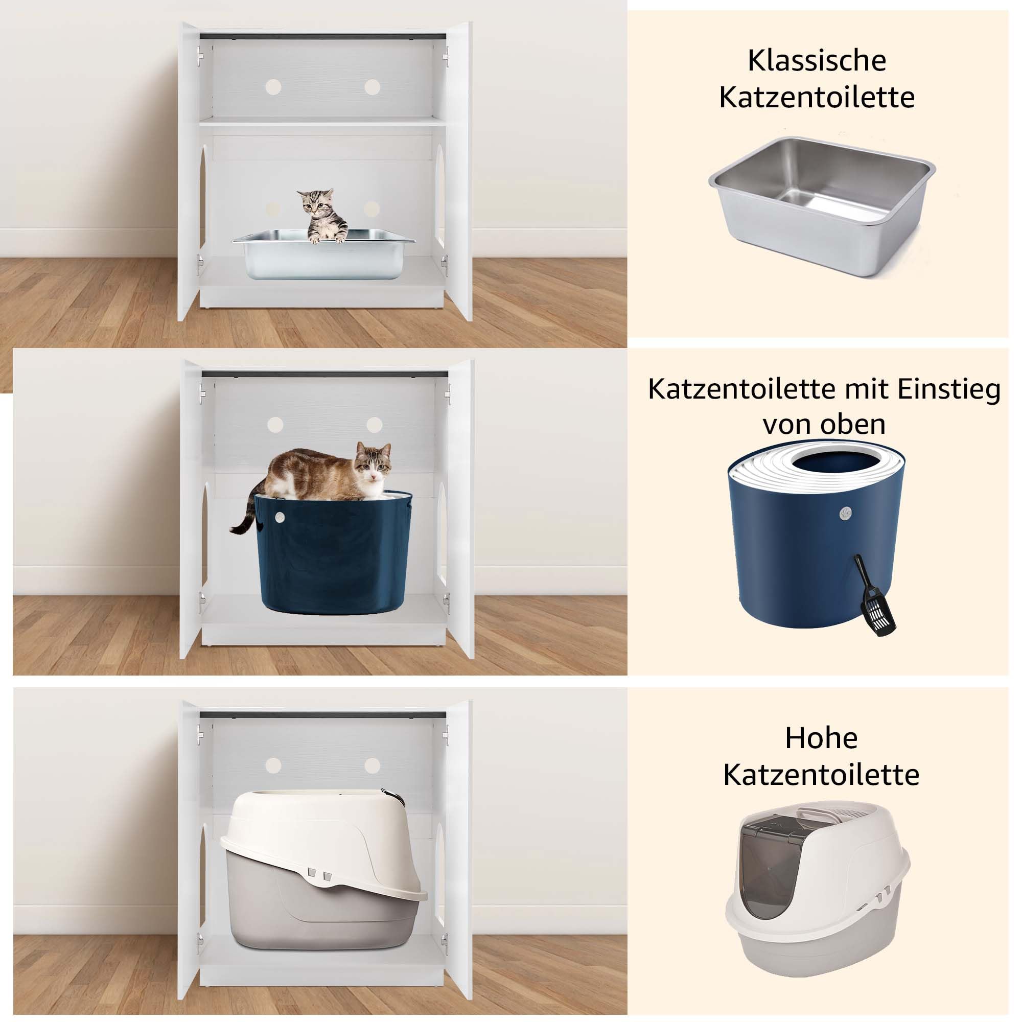 unipaws Hohes Katzenklo Möbel mit Regalen, Verstecktes Katzenklo Gehäuse für hohe oder Top Entry Katzentoiletten, Geschlossener Katzenklo Schrank, Katzenmöbel, Weiß