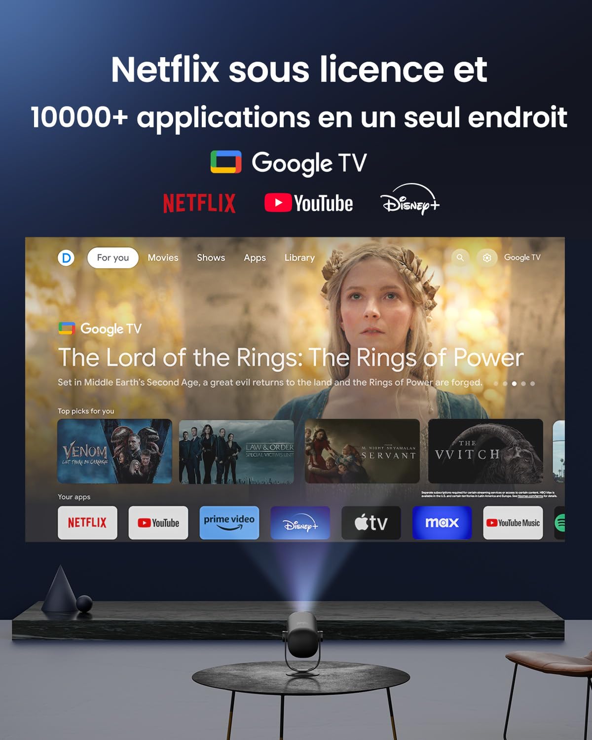 Vidéoprojecteur Portable avec Batterie Intégrée, Dangbei Freedo Mini Vidéoprojecteur 1080P, Google TV avec Licence Netflix, 450 lumens ISO, 2,5 Heures d'Autonomie pour Extérieur/Home Cinéma