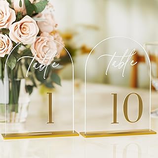 Arch Wedding Table Numbers 1-10 with Stands, Elegant Gold Number 5.5 x 7" Arch