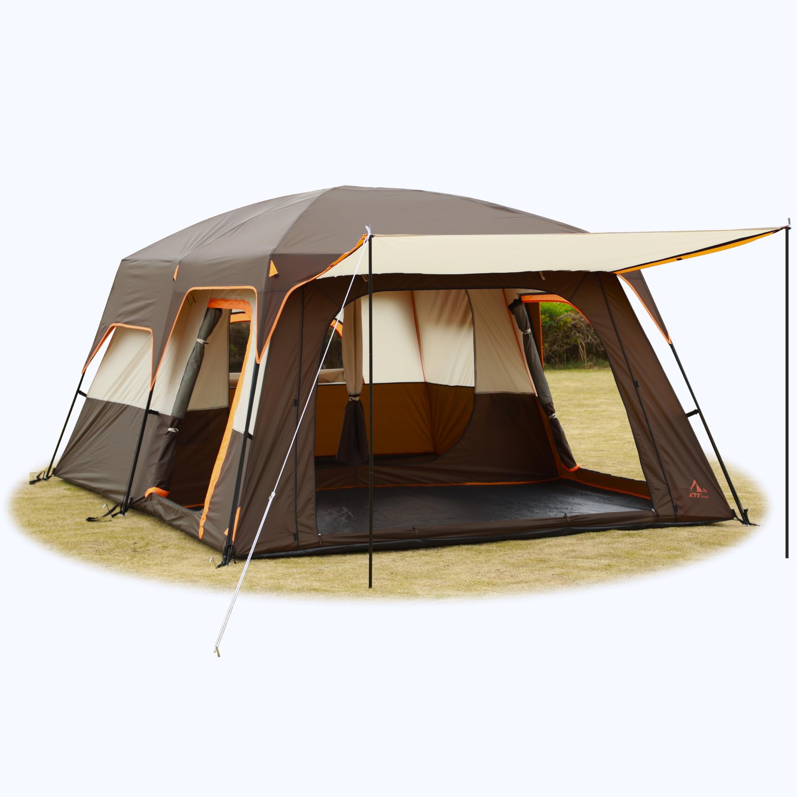 KTT Extra Large Tent 10-12-14 Person(B),Family Cabin Tents,2 Rooms,3 Doors and 3 Windows with Mesh,Straight Wall,Waterproof,Double Layer,Big Tent for Outdoor,Picnic,Camping,Family Gathering