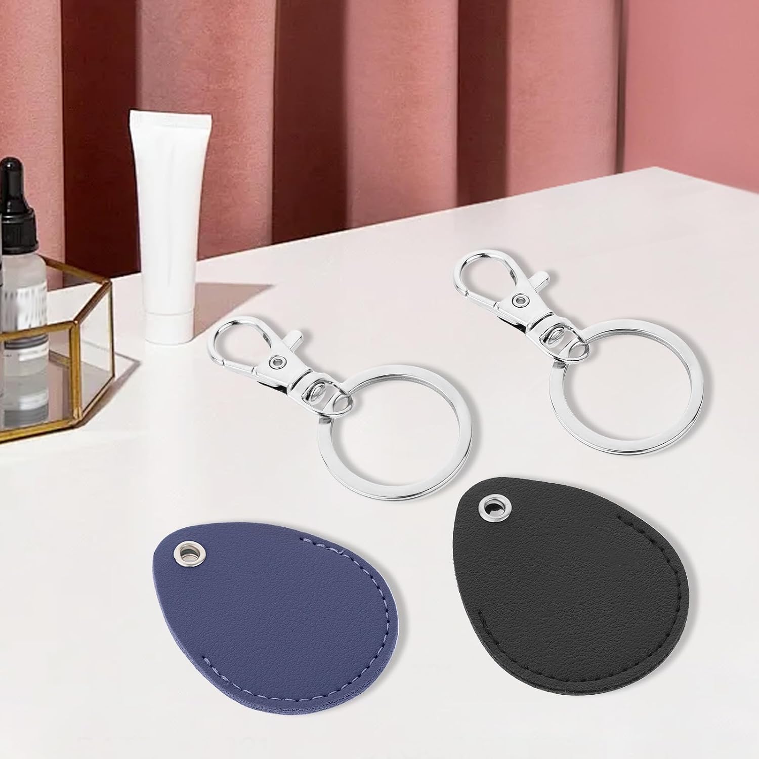 Psyqtsuary Leather Key Fob Holder, 4 Pcs PU Leather Keychain Key Holder for Keychain General Keys Fob, for Keys ID Keys Cards