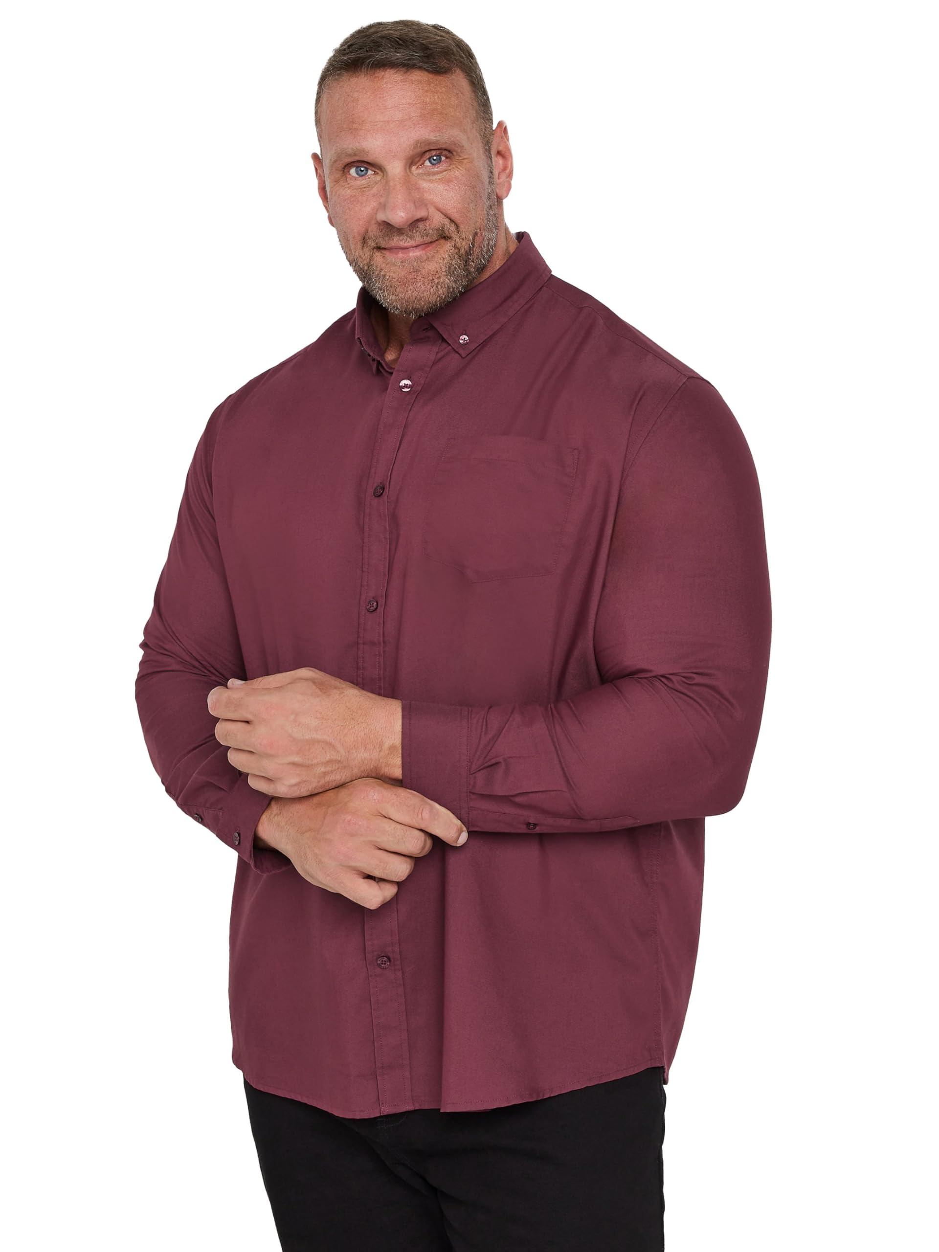 Badrhino Men's Red Big & Tall Burgundy Long Sleeve Oxford Shirt - Plus Curve 7XL-8Xl Plus