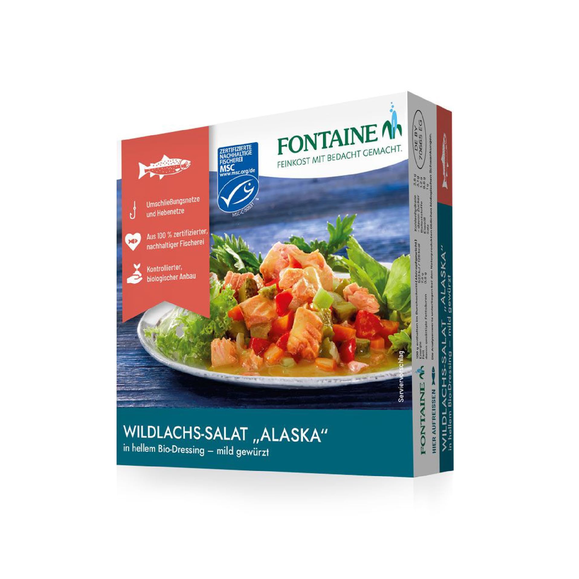 Fontaine - Wildlachs Salat "Alaska-Style" in mildem Bio-Dressing – 200 g – 5er Pack - Premium Lachsfilets aus 100% zertifizierter, nachhaltiger Fischerei