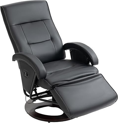 HOMCOM Sillón reclinable giratorio con reposapiés, silla reclinable de piel sintética con respaldo ajustable de 135 y base de madera - negro