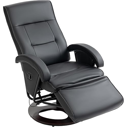 HOMCOM PU Recliner with Footrest, Lounge Chair with 135° Adjustable Backrest, Swivel Wood Base, Padded Seat & Armrests for Living Room, Black