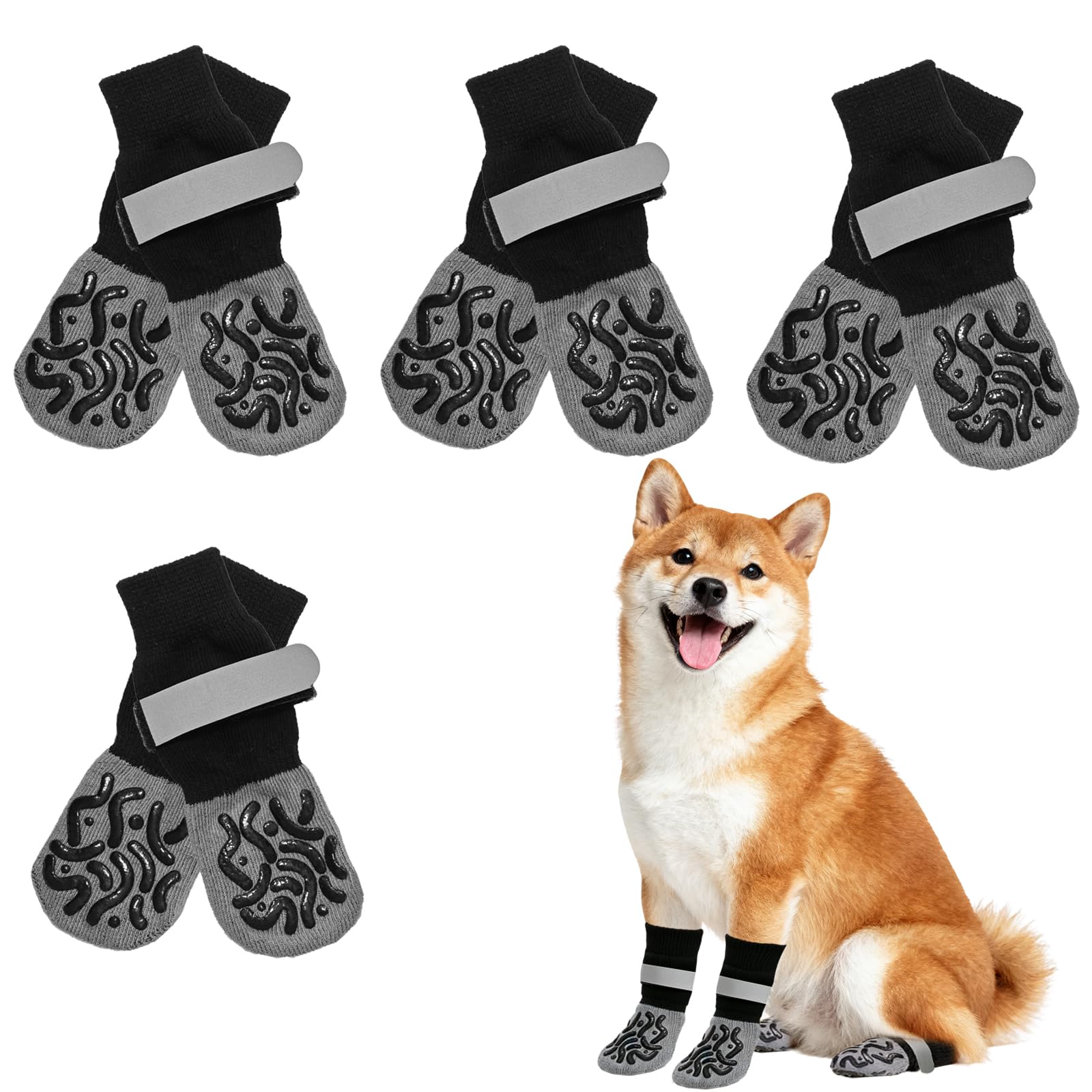 4 Paires Bottes Chaussettes Chien, Chaussettes Antidérapante pour Chien à Semelle Silicone, Chaussures De Protection pour Plaie, Accessoires De Marche Extérieur pour Animaux (M)