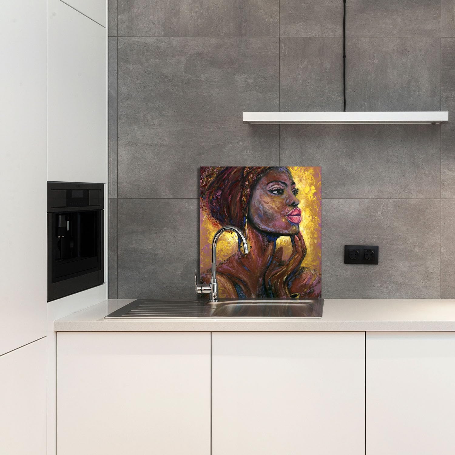Szklany panel ochronny do kuchni Lacobel, szklana płyta ochronna na kuchenkę, 60x65 cm, szklana deska do krojenia, ochrona przed rozpryskiwaniem, uniwersalna, KOBIETA