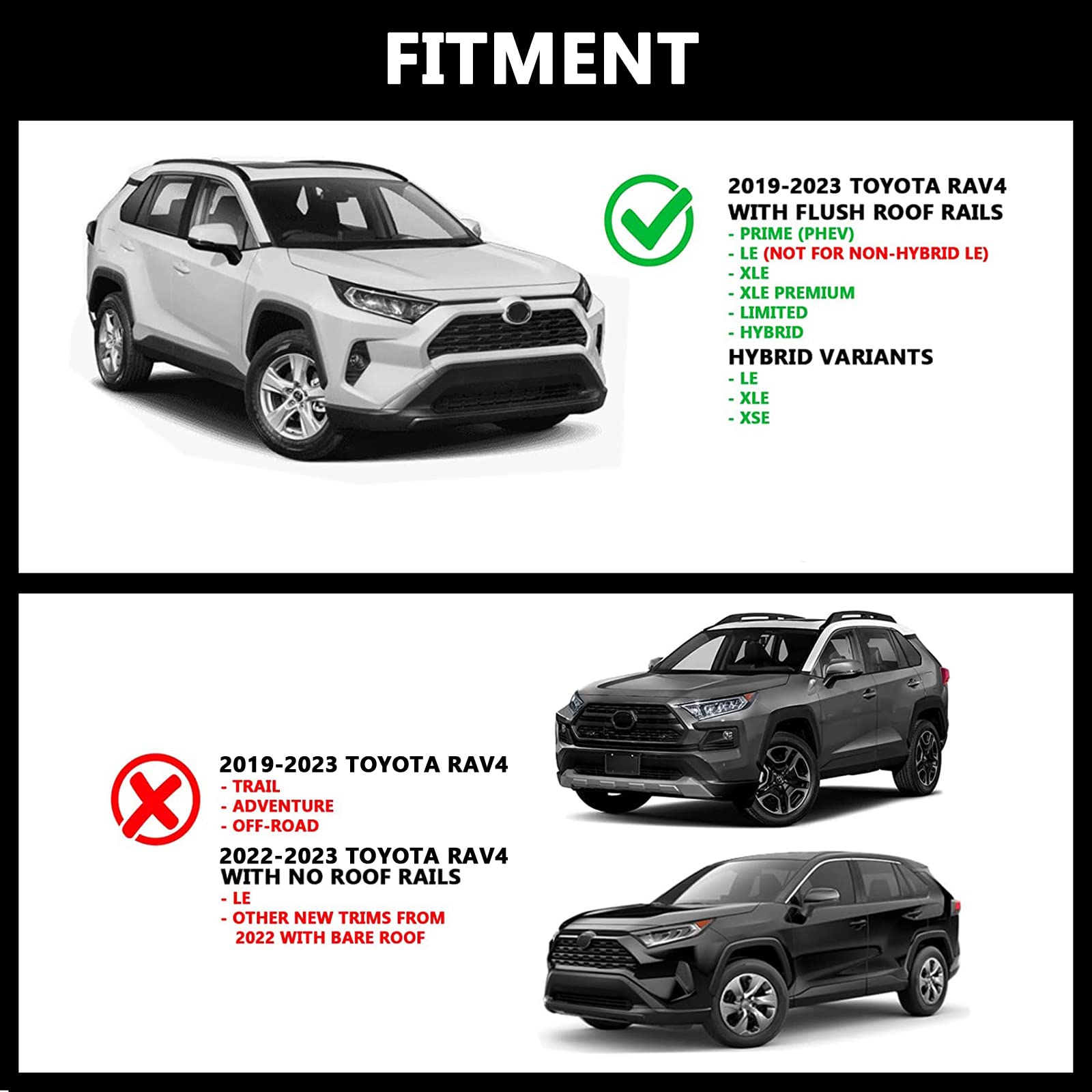 Richeer Aluminum Roof Rack Cross Bars For 2019-2024 Toyota RAV4 - 260LB Load Capacity - View #3