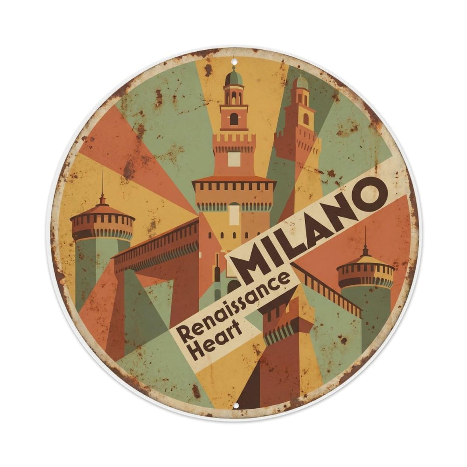 Fqnyr Style Vintage Travel Milano Castle Italy Metal Tin Sign
