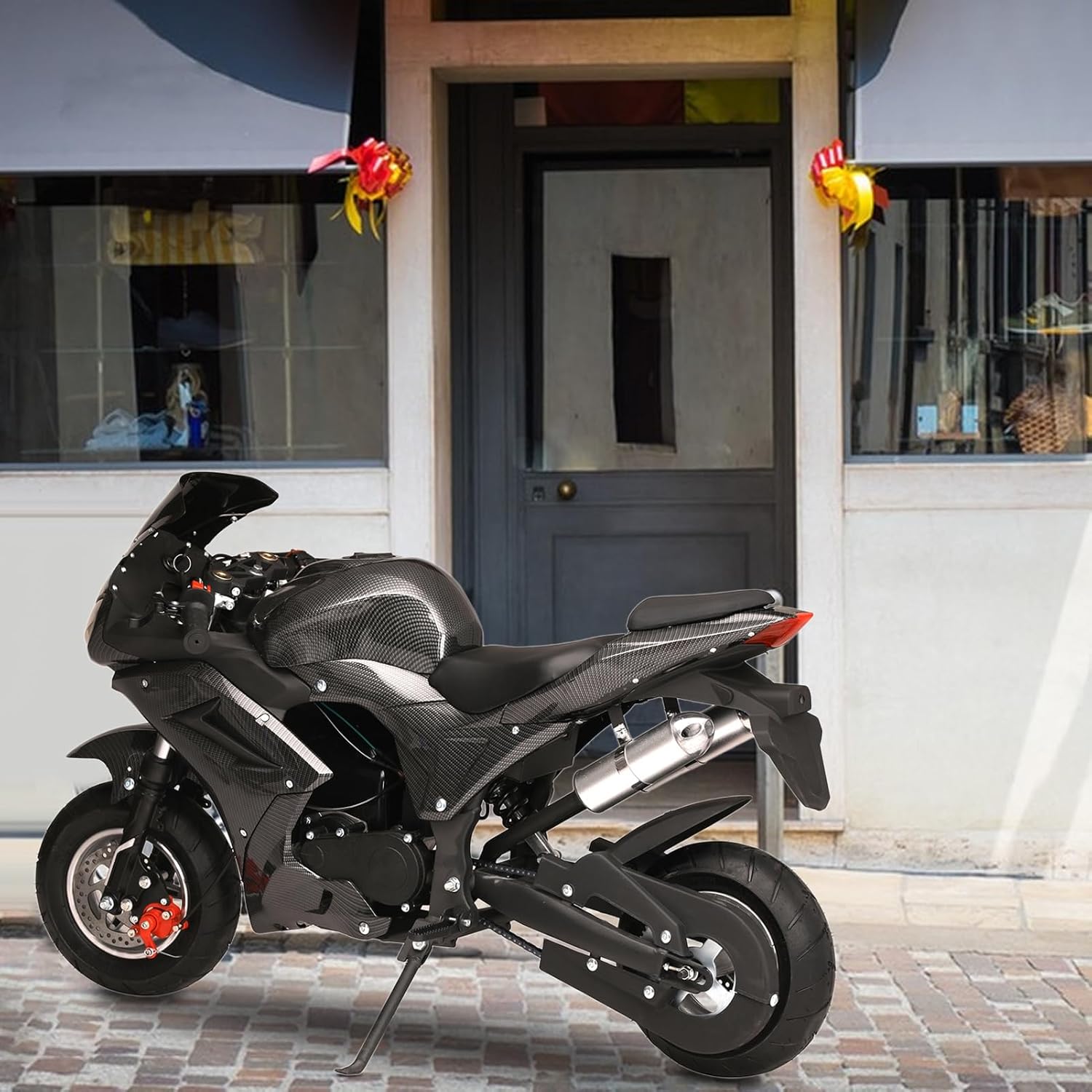 YOXIER 50cc Pocket Bike, 4-Stroke Motorcycle, EPA Approved Gas Adult Motorcycle, Strong Dual Brake, Pocket Bike Max Speed 25 Mph, Gas Pocket Motorbike with Front Rear Disc Brakes Black