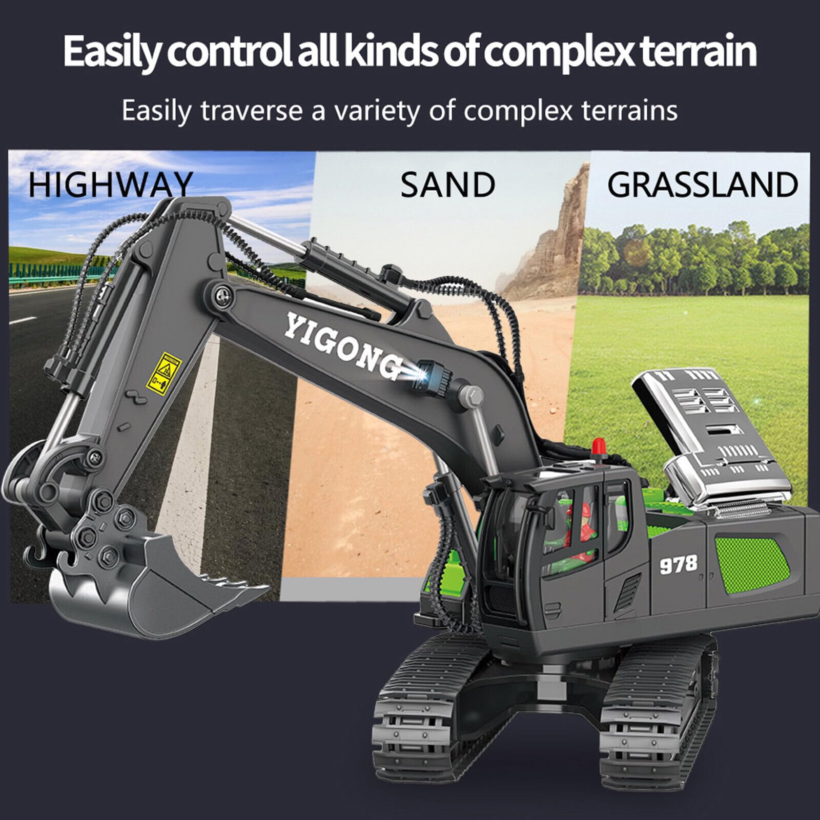 Pihura Remote Control Excavator Toys for Boys 8-12 Kids Best Gift Ideas for Age 3 to 10+ Year Old Boy Rechargeable RC Construction Excavators Digger Vehicles Engineering Toys with Metal Shovel 1
