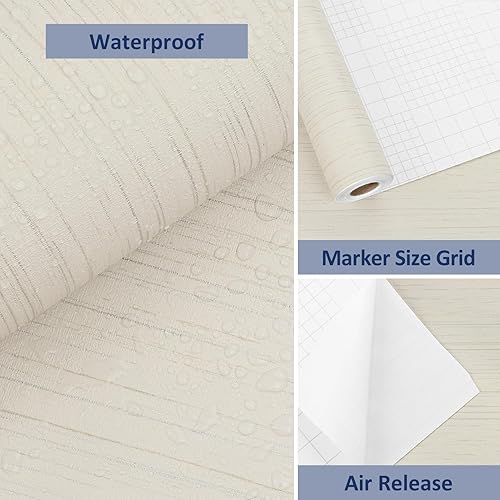 Miniatura 8 de WESTICK Papel tapiz de tela sintética con textura, papel de contacto autoadhesivo de vinilo para dormitorio, armario, escritorio, mesa, 15.75 x 80