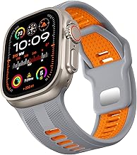 Dirrelo Compatible with Apple Watch Ultra 2 Strap 49mm 46mm 45mm 44mm 42mm Men, 26mm Wide Sport Soft Silicone Band for iWatch Ultra 2 Ultra 3 Strap SE 2 3 Series 11 10 9 8 7 6 5 4 3 2 1,Gray/Orange