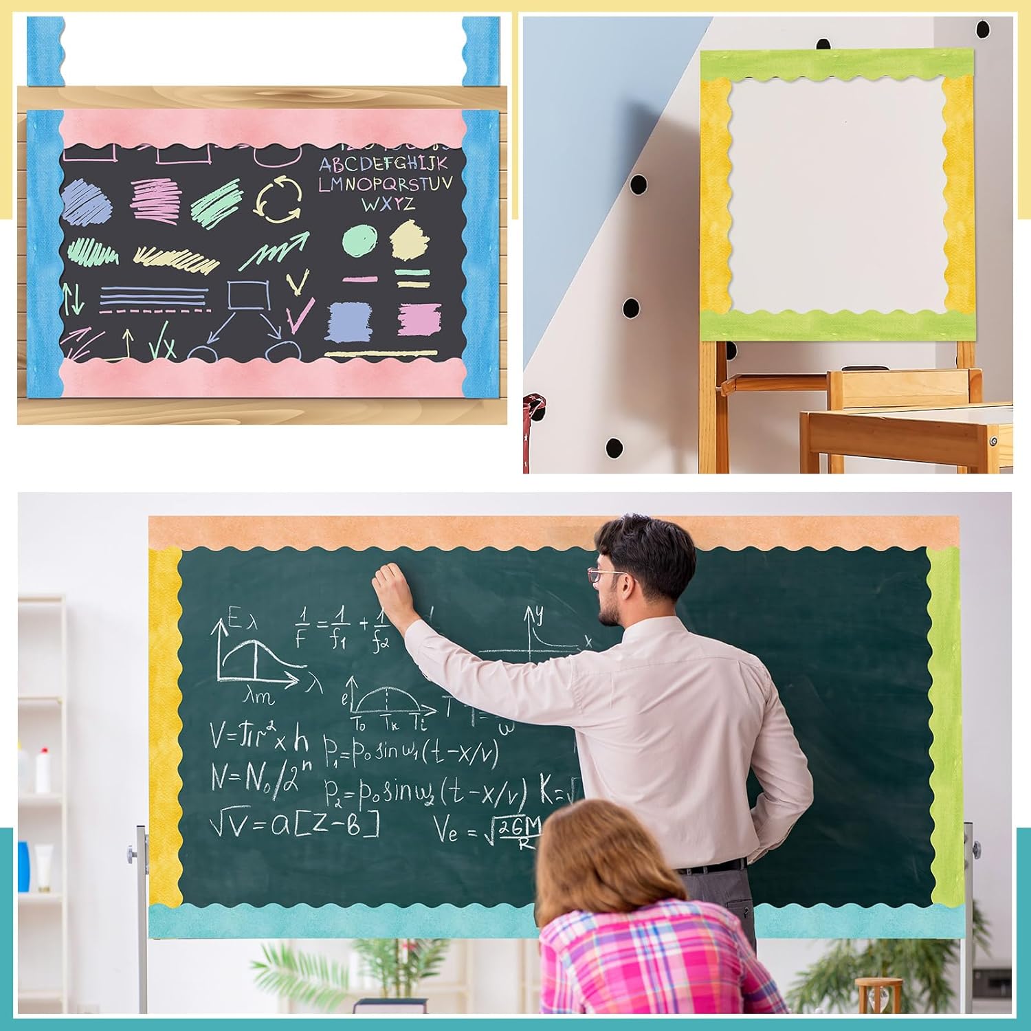 Zhanmai 590ft Classroom Bulletin Board Borders Sets, 12 Rolls Borders for Bulletin Board Scalloped Trims Decoration for Fall School Office Chalkboard Whiteboard Poster Decor(Watercolor)