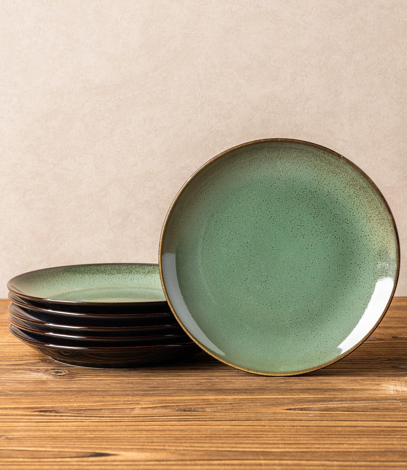 LERATIO Ceramic Dinner Plates Set of 6, 10.5 Inch Handmade Reactive Glaze Porcelain Plates, Coupe Shape Dinnerware Dishes Set for Kitchen,Oven& Microwave & Dishwasher Safe, Scratch Resistant-Green