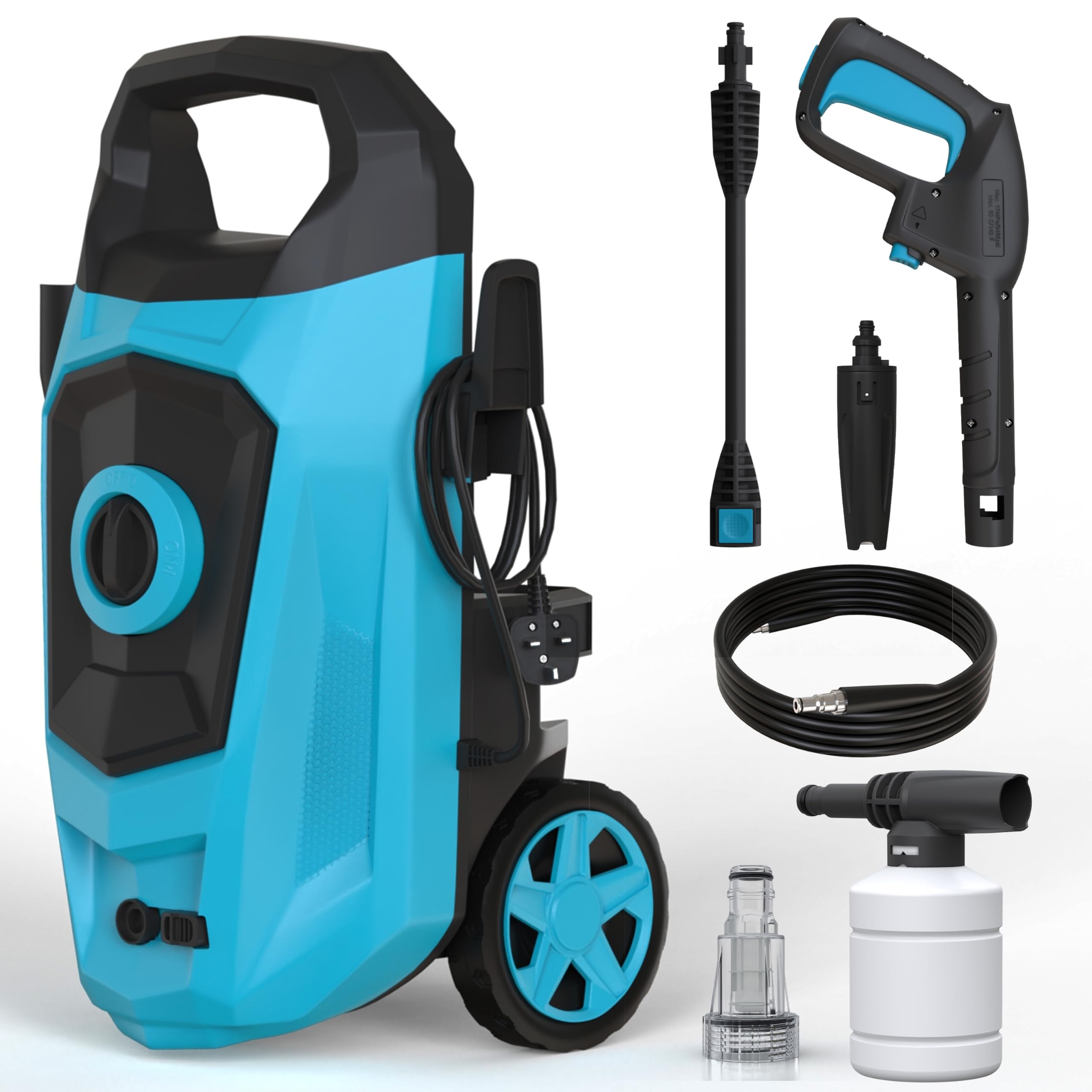 – 1600W Pressure Washer, Portable Jet Washer High Pressure Washers 130 Bar Electric Power Washer with Hose Reel, Power Cord, Snow Foam Bottle, Adjustable Nozzle for Patio, Car, Fences, Vehicles