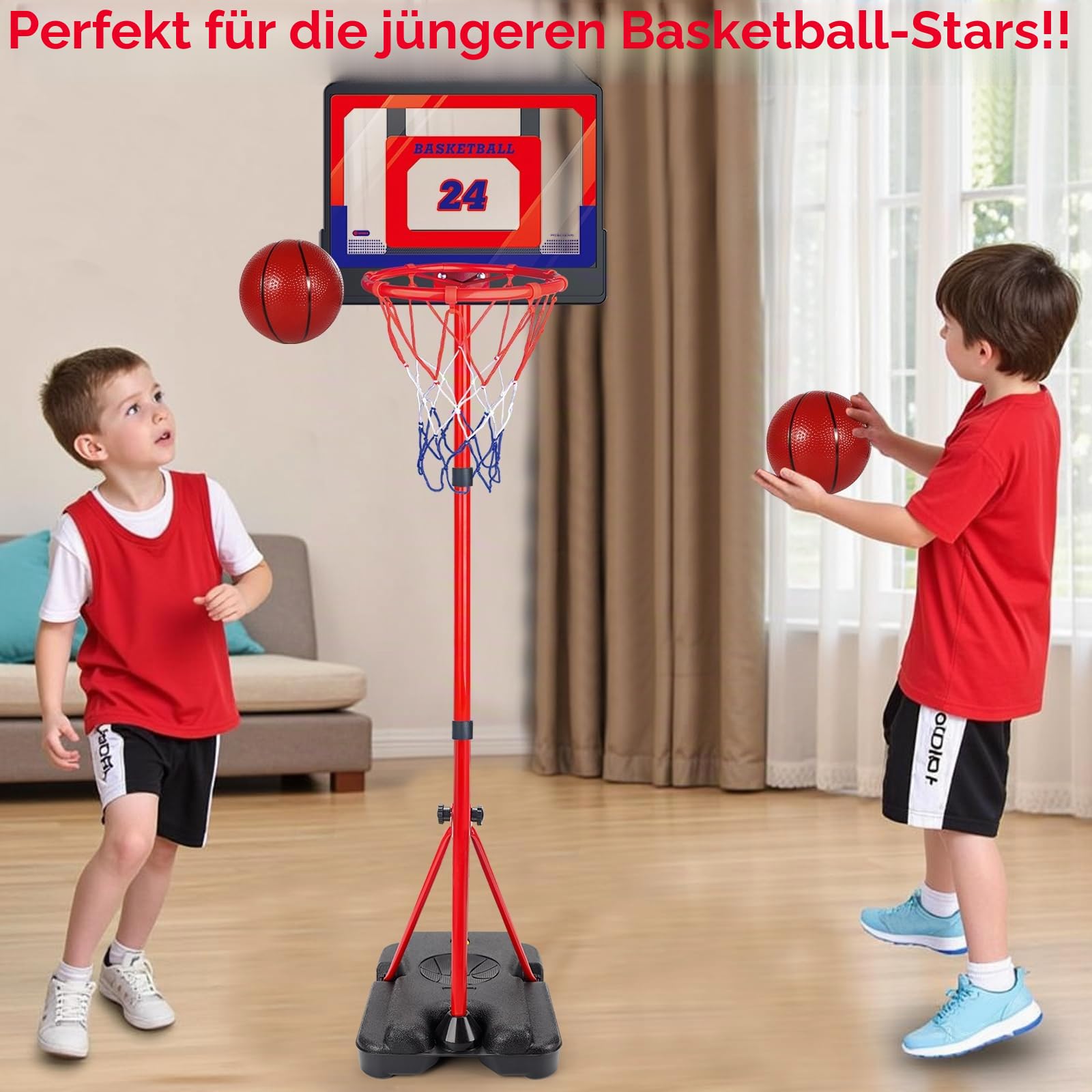 Basketballkorb Kinder Outdoor Indoor Höhenverstellbar 107cm-189cm, Basketball Korb Set Spielzeug mit Ball Pumpe, Sport Spielzeug Geschenk für Jungen Mädchen ab 3 4 5 6 7 8 Jahre