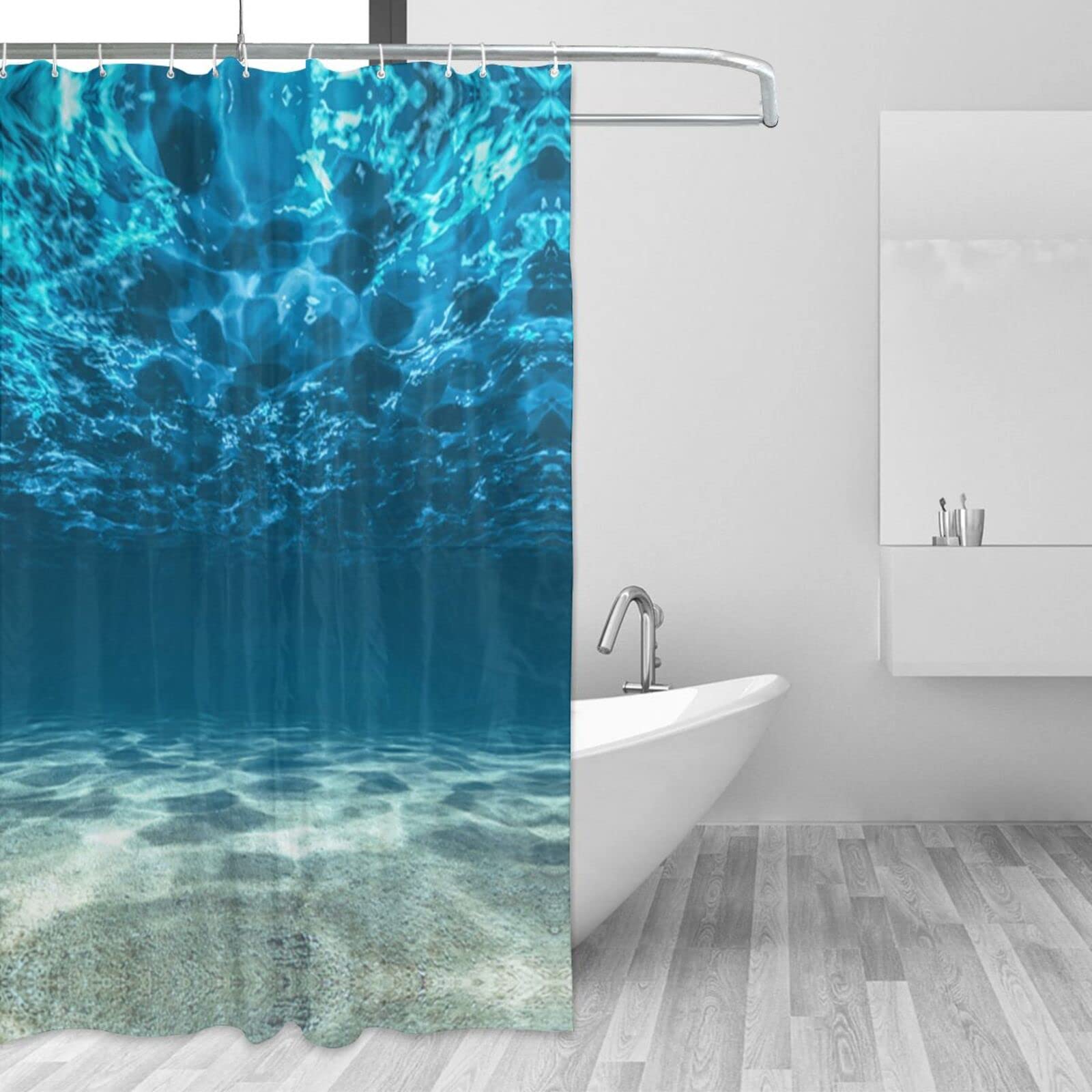 DII Oceanique - Tenda da doccia elegante e moderna, con motivo floreale, resistente all'acqua e alle pieghe, 100% poliestere, lavabile in lavatrice, 72 x 72 cm, colore: bianco