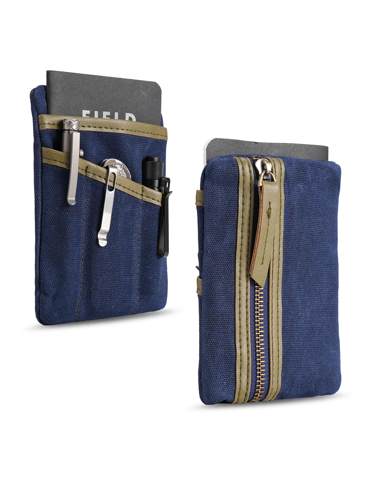 SP4 Waxed Canvas Compact EDC Pocket Organizer, Zippered Pocket Pouch for Men, Mini EDC Organizer for Change, Notebook, Tactical Pen, Flashlight