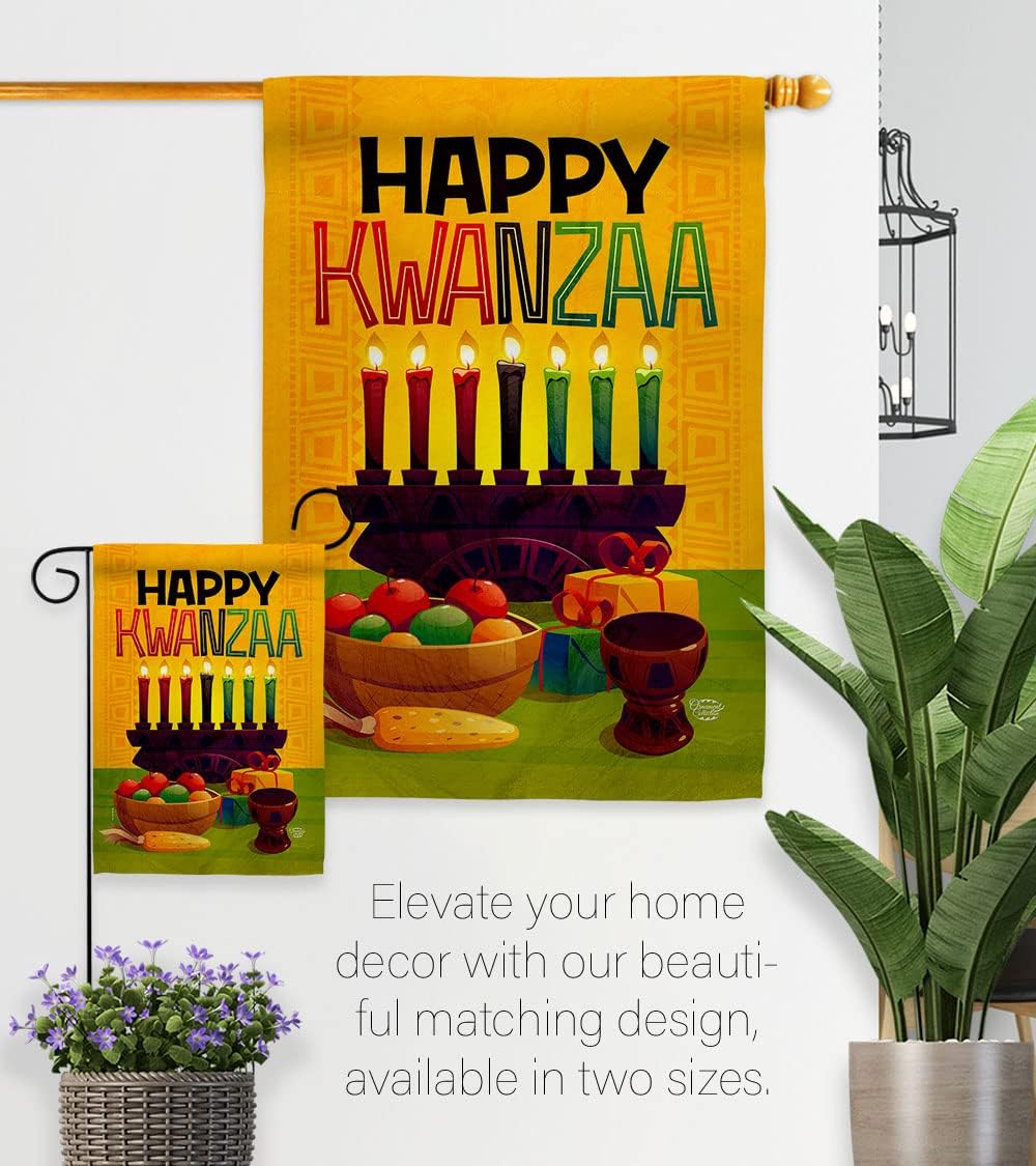Harvest Kwanzaa Garden Flag Black History Kinara Candles Celebrates African Americans Heritage House Decoration Banner Small Yard Gift Double-Sided, Made in USA