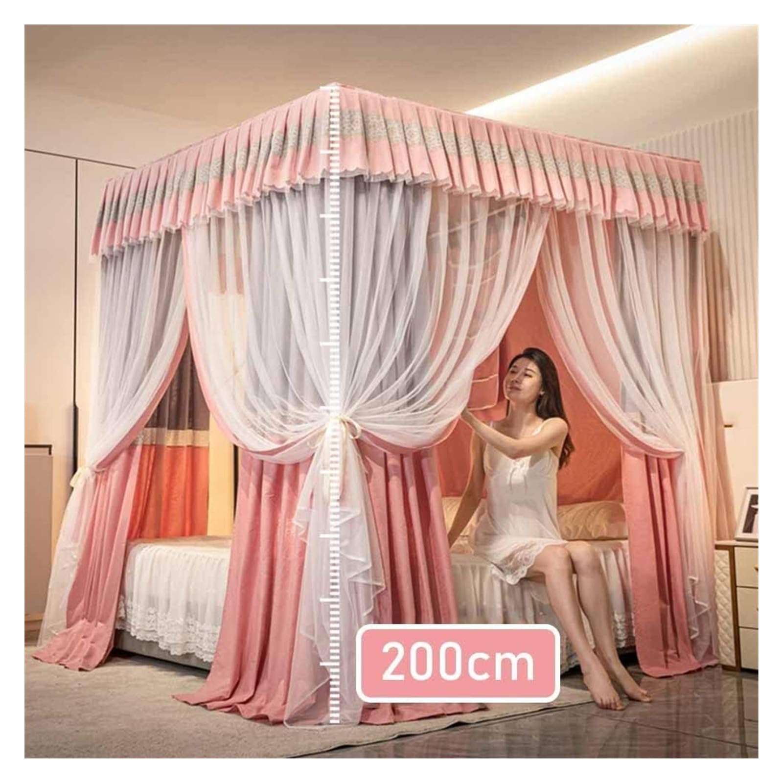 Moskitonetz Bett 4-Pfosten-Bettvorhang, Mesh-Moskitonetz und Schattentuch, (Style 6)