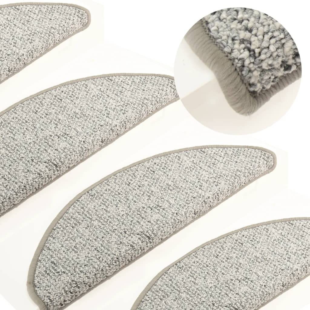Set di 15 tappetini per gradini, colore grigio chiaro, 56 x 17 cm, autoadesivi, antiscivolo, in polipropilene resistente, fonoassorbenti e moderni, per scale, roulotte e camper