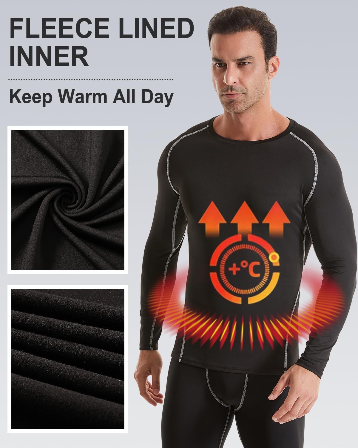 4 Pack Men's Thermal Compression Shirts, Fleece Lined Long Sleeve Athletic Undershirt Winter Gear Baselayer - Image 5