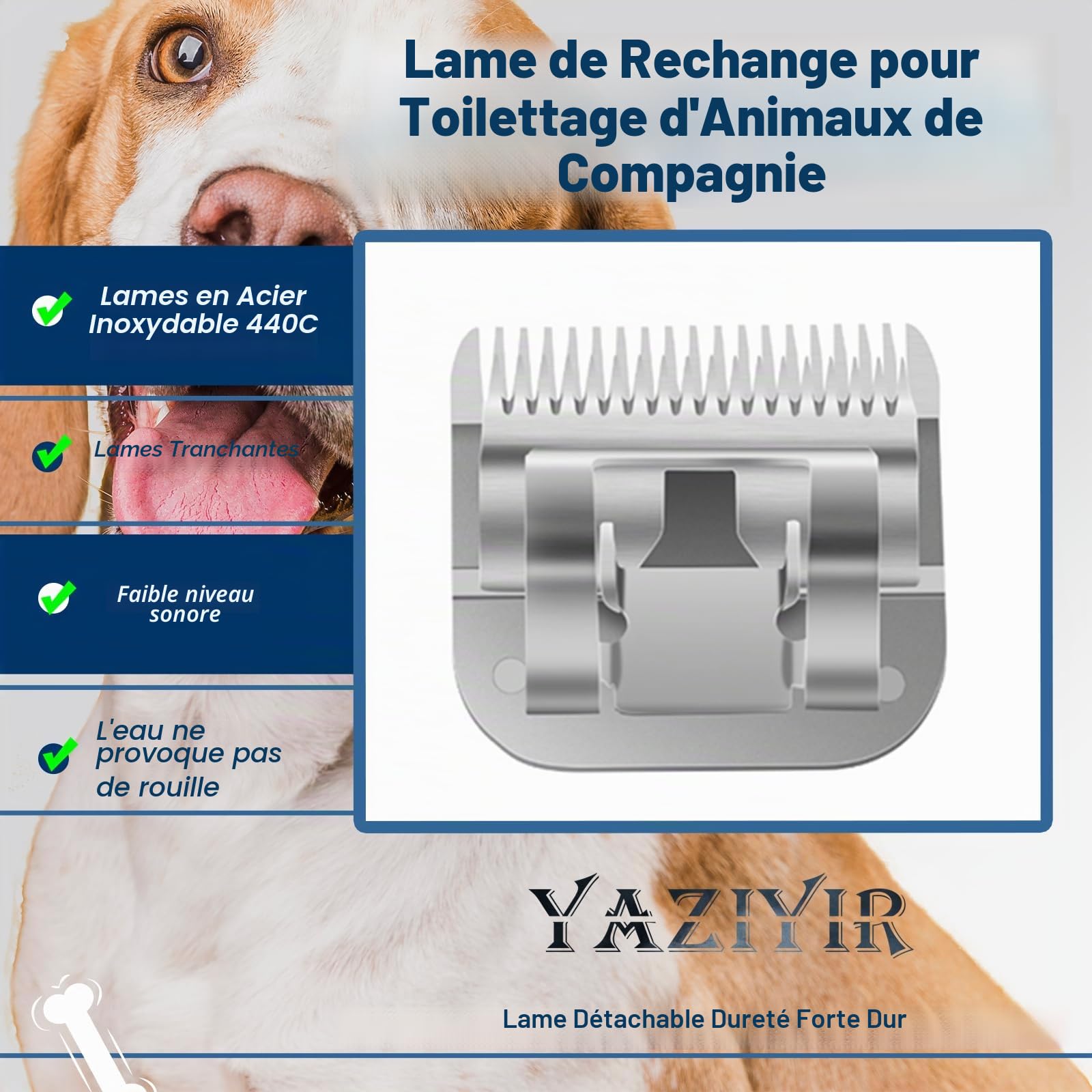 Lot de 3 lames en acier inoxydable détachables pour toilettage de chiens PET de 10#, compatibles avec Oster/Heiniger/Moser, taille n°10, longueur de coupe 1,5 mm (1/16 pouce)
