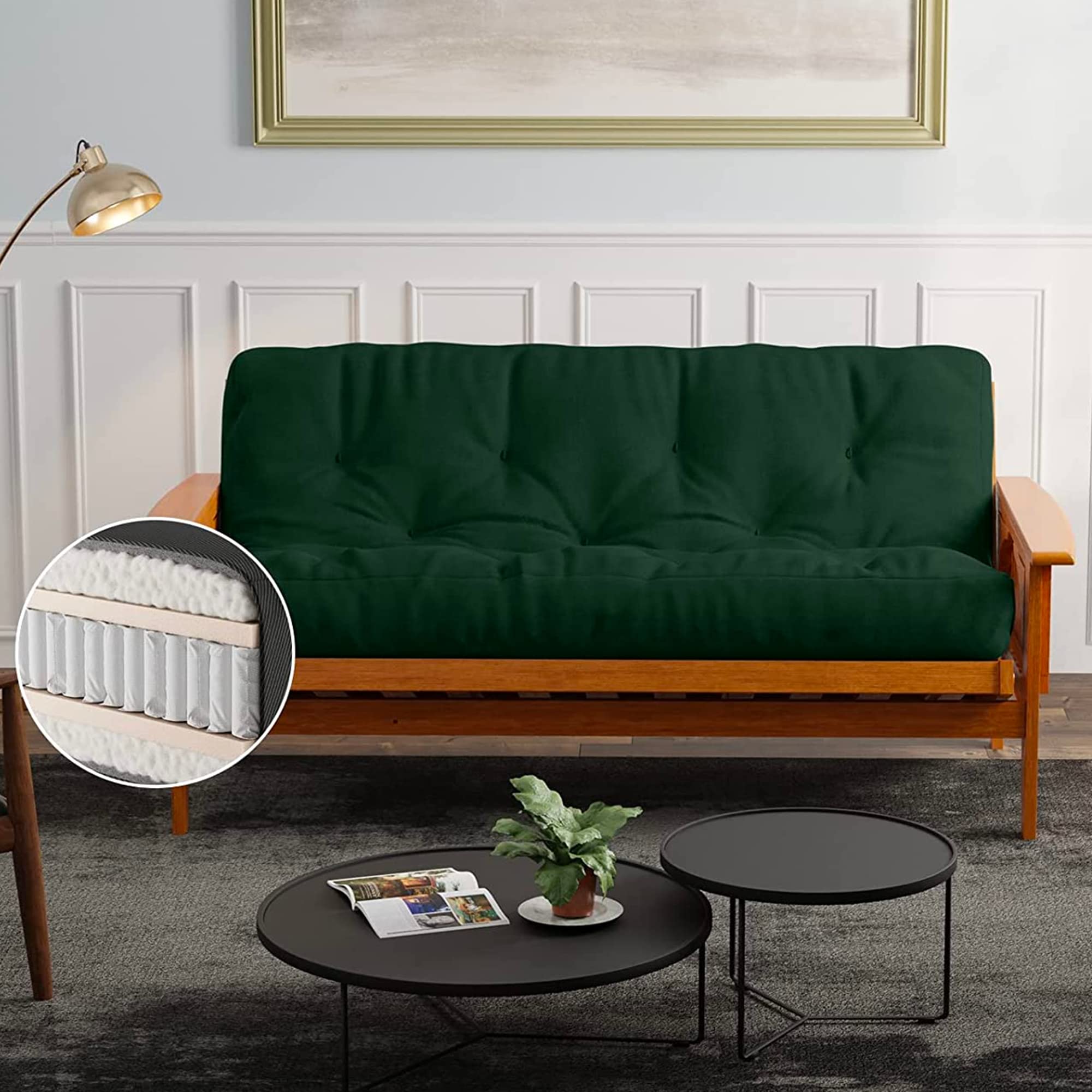 Loosh Home | 10" Full Size Futon Sofa Bed Pocket Coil Foam Mattress - USA Made, Dark Green, No Frame