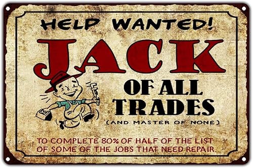 Jack of Trades and Master of None - Letrero de aluminio de 8 x 12 pulgadas para pared, diseño retro retro de Jack of Trades and Master of None