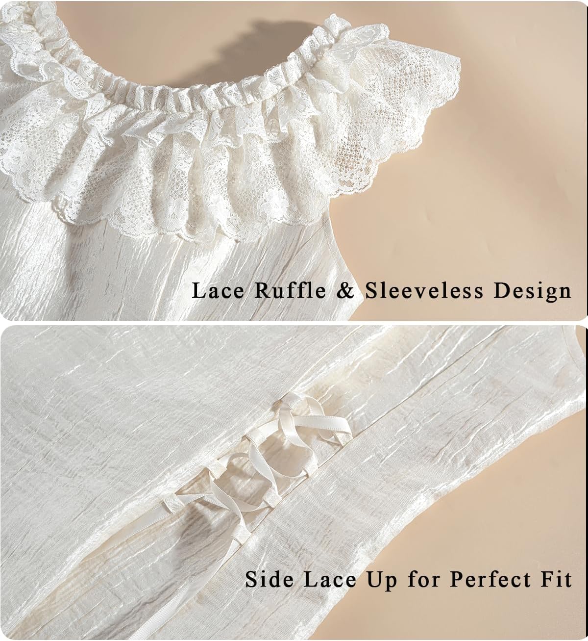 NSPSTT White Victorian Blouse Women Lace Up Edwardian Shirts Ruffle Renaissance Sleeveless Tops - Image 4