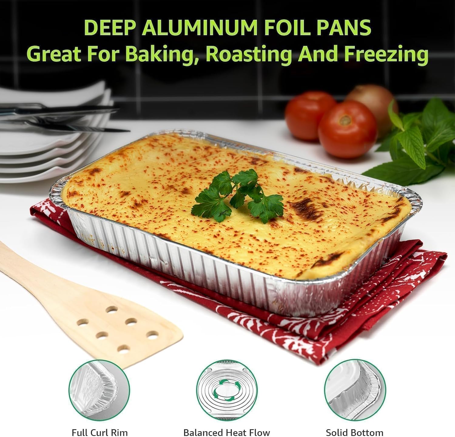 Aluminum Pans 9x13 Inch 30 Pack, Extra Heavy Duty Foil Pans with Half Size Deep Steam Aluminum Tray Tin Foil Pans for Prepping Food, Storing Heating, Cooking, Baking, Roasting