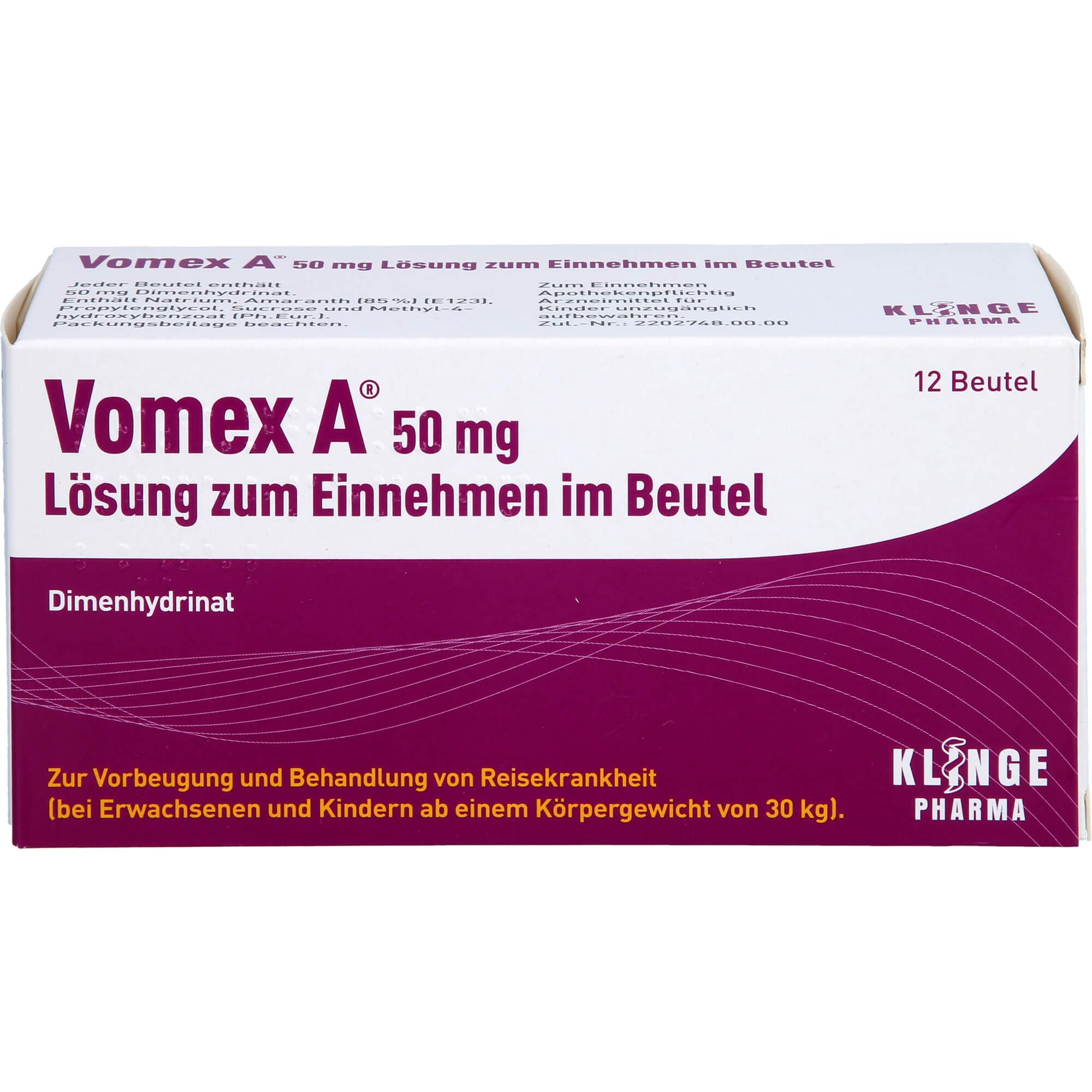 VOMEX A 50 mg – Lösung zum Einnehmen, in Beuteln (12 St.)