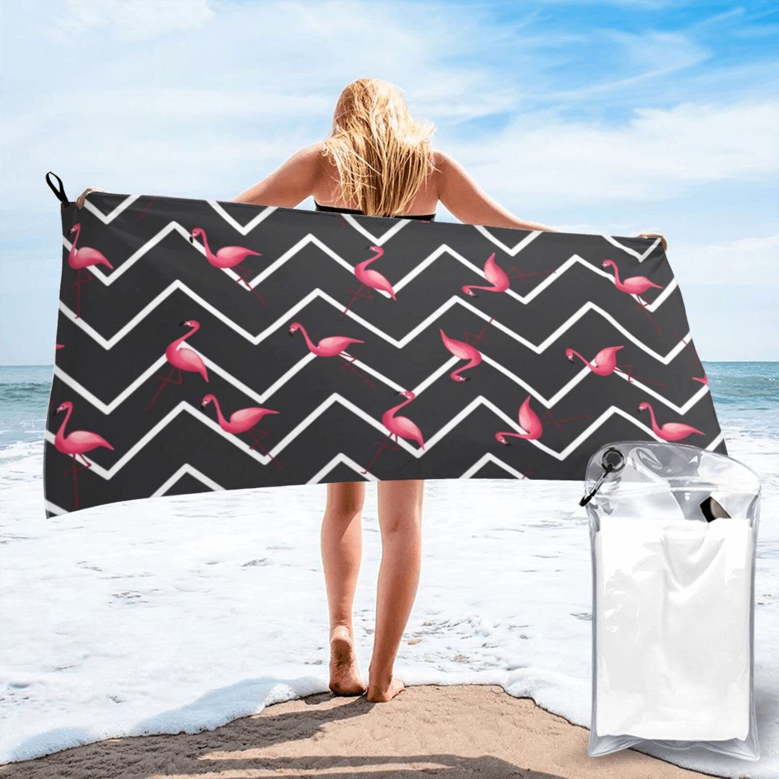 Lawenp Flamingos Microfiber Beach Towel Adults Large Quick Drying Bath Towel Travel Towels with Pouch 31.5"x63"