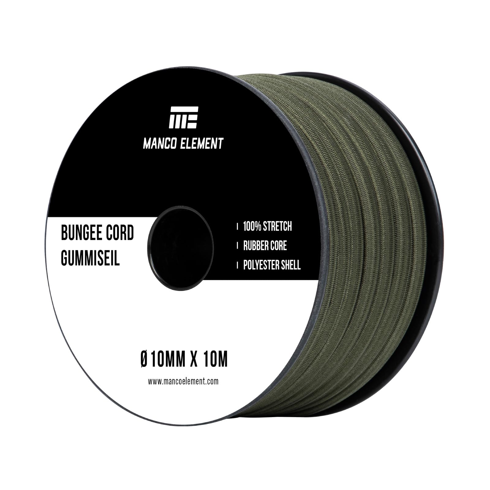 Manco Element Bungee Cord 10mm x 10m Elastic Cord Shock Cord - Army Green