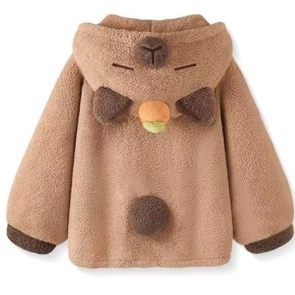Mignon Capybara Corail Polaire Pyjamas Ensemble Imprimé Animal en Peluche À Capuche Pyjamas Taille Élastique Polaire Pantalon Élégant Femmes Vêtements Chauds