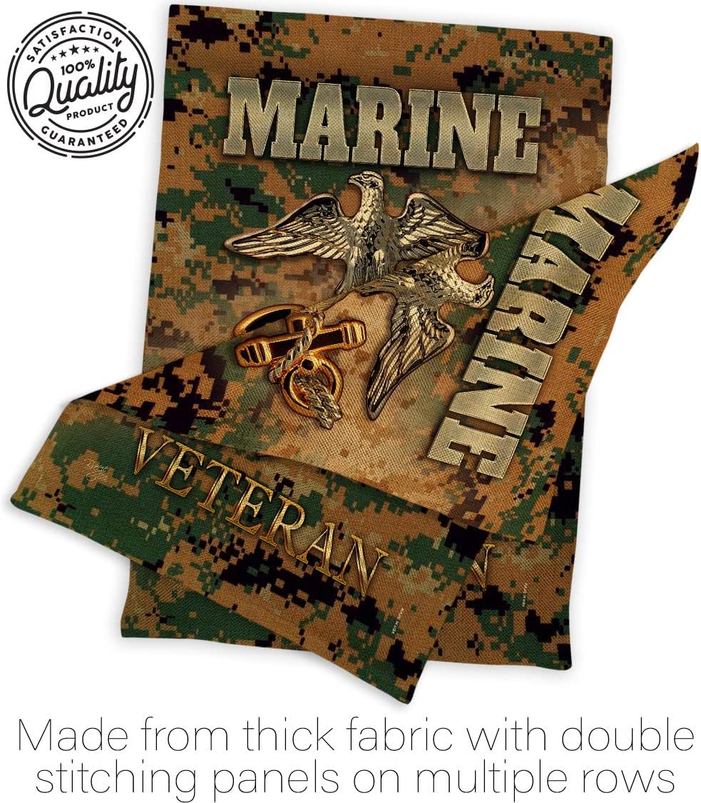 US Marine Veteran Burlap Garden Flag - Armed Forces Corps USMC Semper Fi United State American Military Retire Official - House Decoration Banner Small Yard Gift Double-Sided Made in USA 13 X 18.5