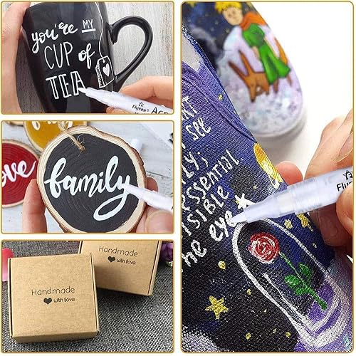 Miniatura 5 de Rotuladores de pintura blanco y negro, 6 unidades, marcador permanente acrílico blanco de 0.028 in, bolígrafos blancos para pintura de roca, piedra,