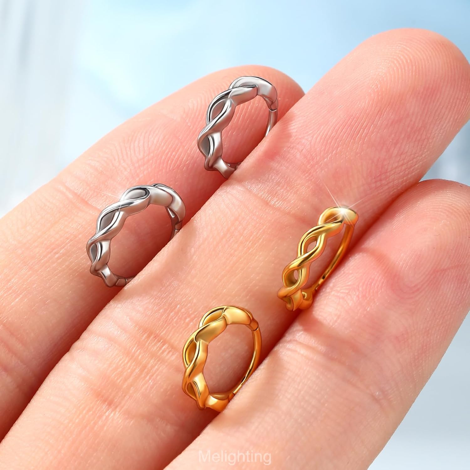 Melighting 20G Twist Nose Ring Hoop, 316L Stainless Steel Helix Cartilage Earring, Hinged Segment Ring, Conch Lobe Septum Nostril Piercing Jewelry for Women 7/8 mm - Image 2