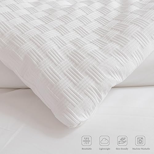 Miniatura 4 de LEAFAX Juego de edredón tamaño King de 3 piezas de tejido bohemio blanco, ligero, juego de ropa de cama para todas las estaciones, suave y