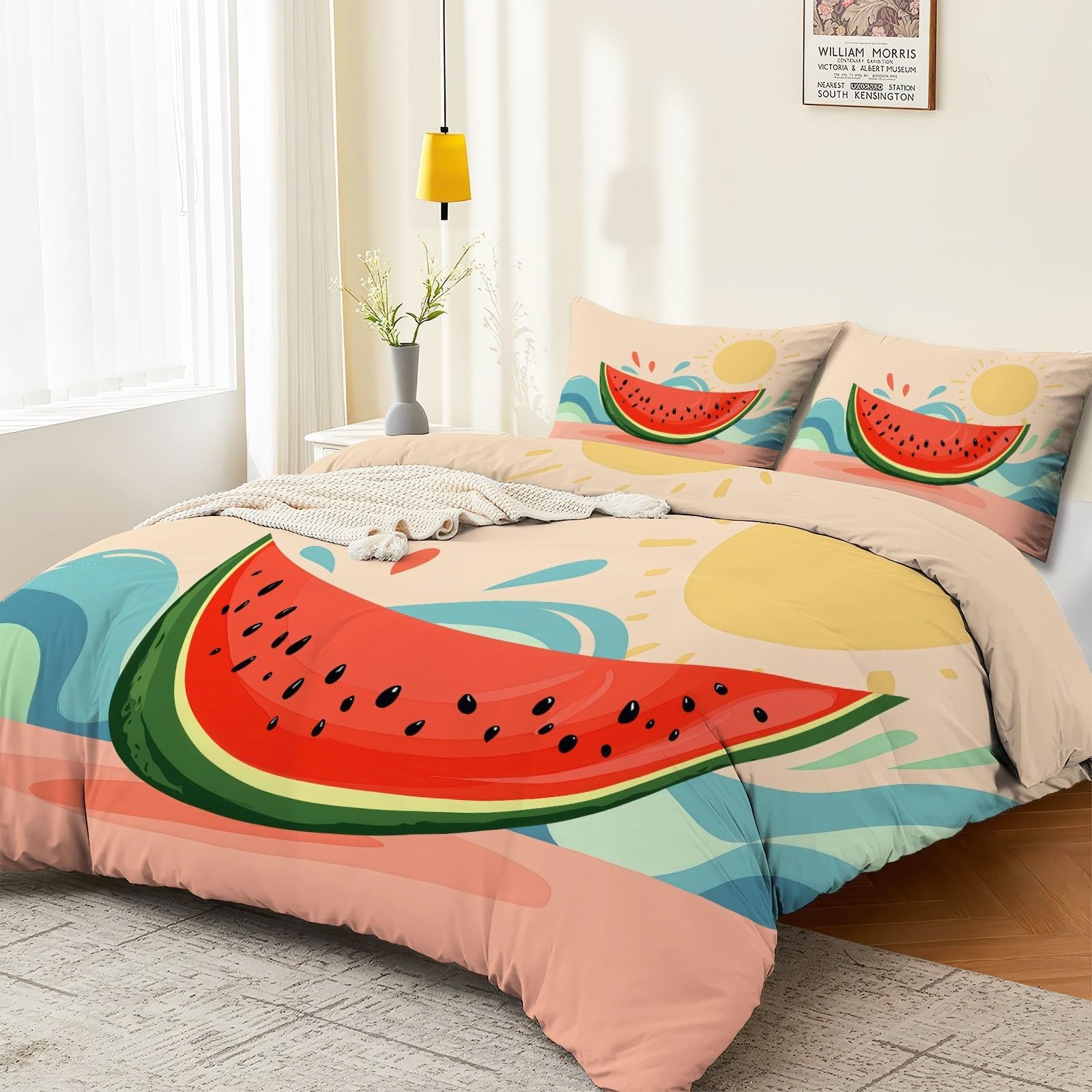 Housse de couette pastèque 240x260 avec 2 taies 65x65 cm pour lit double
