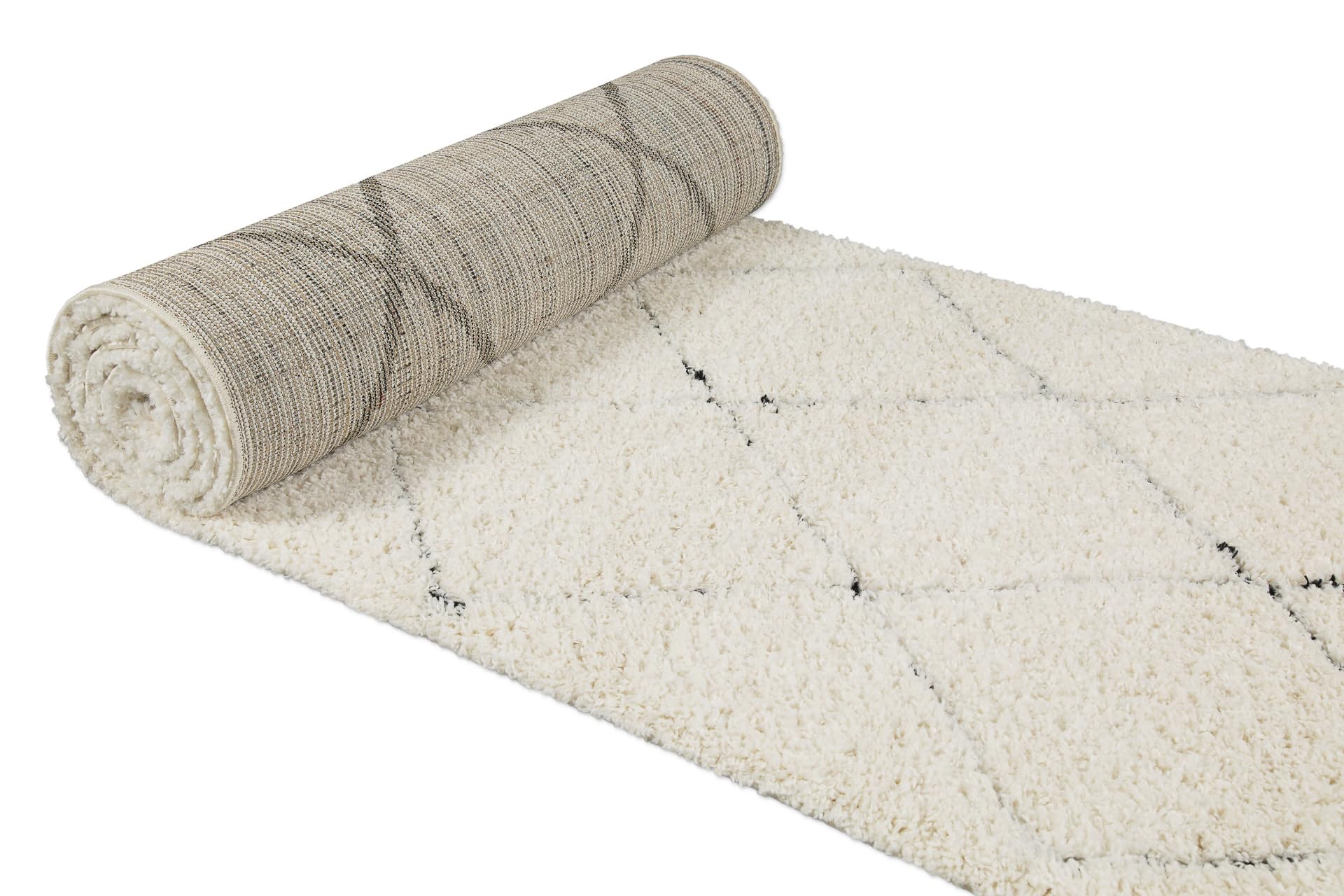 Wecon Home Studio Two Hochflorteppich, 80 x 400 cm, Creme beige | moderner Hochflor Teppich, Läufer im Berber Style für Wohnzimmer, Flur, Schlafzimmer