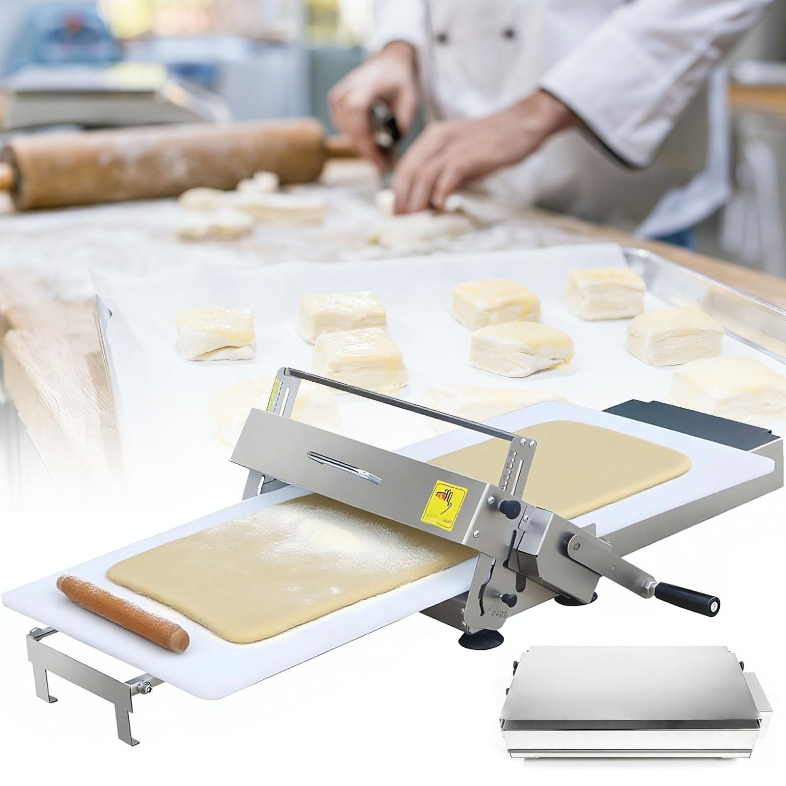 Faltbarer Teigausrollmaschine Mit Ausrollbrett, Manuelle Teigroller Maschine, Dough Sheeter Aus Edelstahl, Dicke Einstellbar, Für Hobby- Und Gewerbebäckereien m300
