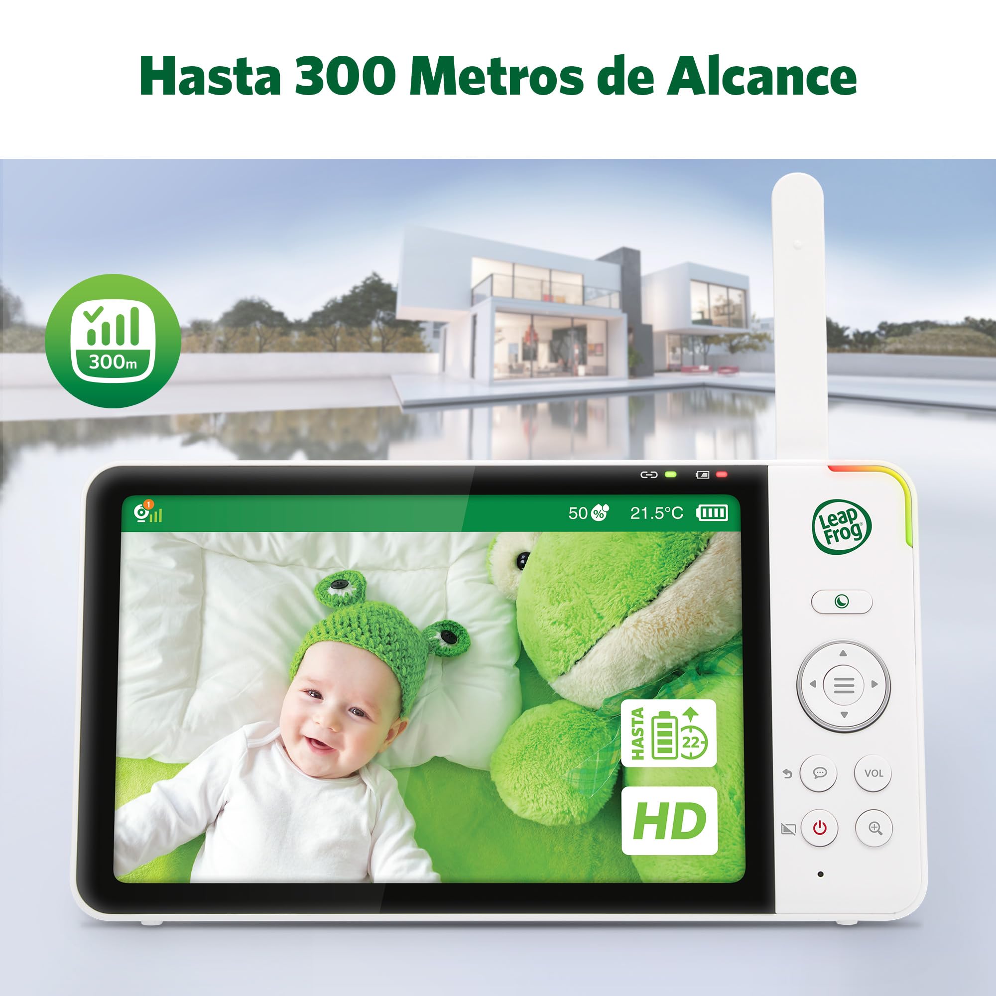 LeapFrog Baby Monitor Color Night Camera, 7" HD 720p Screen, 360° Panorama, 8X Zoom, Night Light, Humidity and Temperature Sensor, Up to 300m Range, Safe Connection, LF920HD