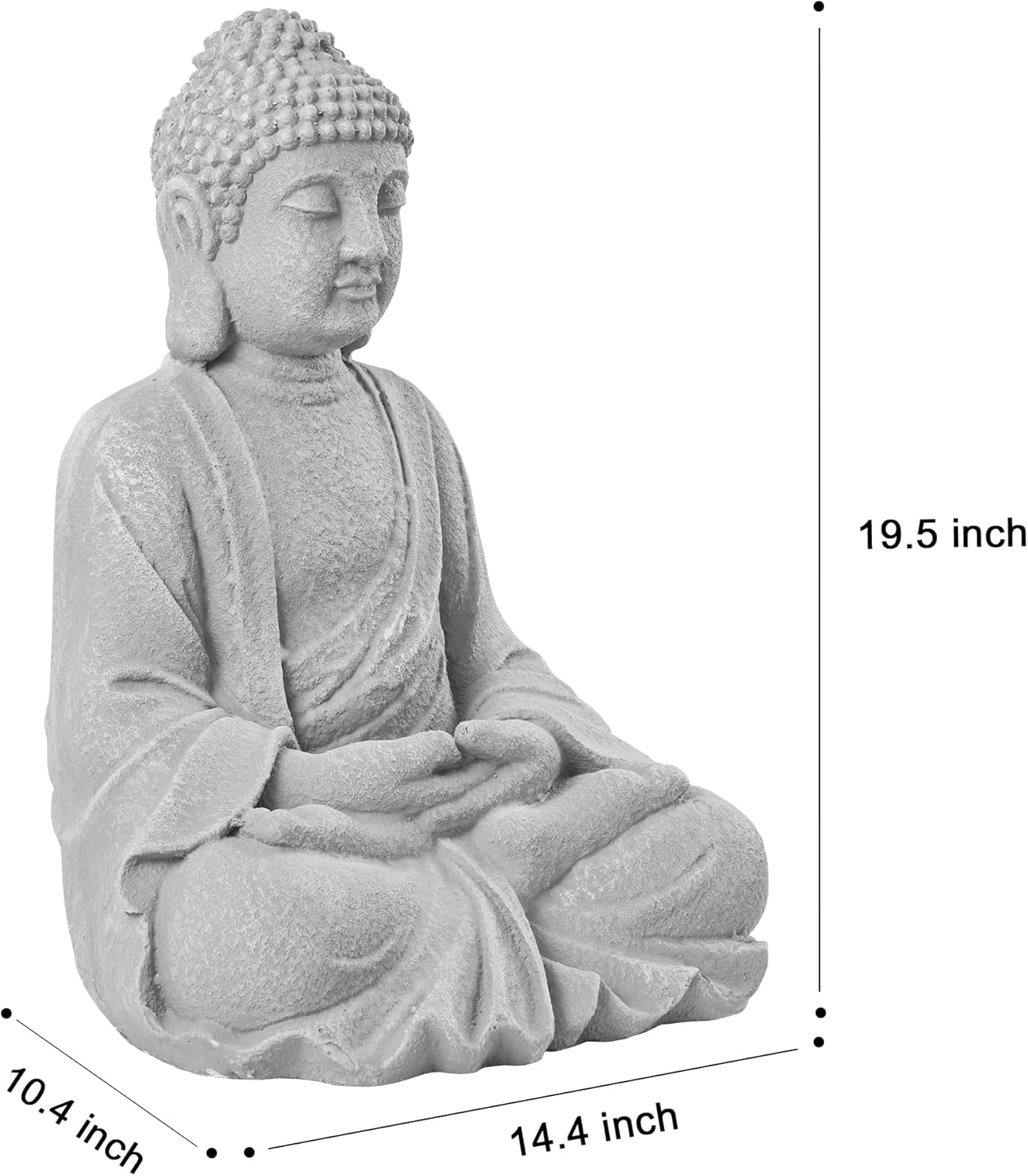 TOETOL Zen Garden Asian Buddha Statue Outdoor Indoor Yard Decor 20” High Patio Deck Sculptures Magnesium Oxide Stone Grey Home Entryway Hallway - Image 3