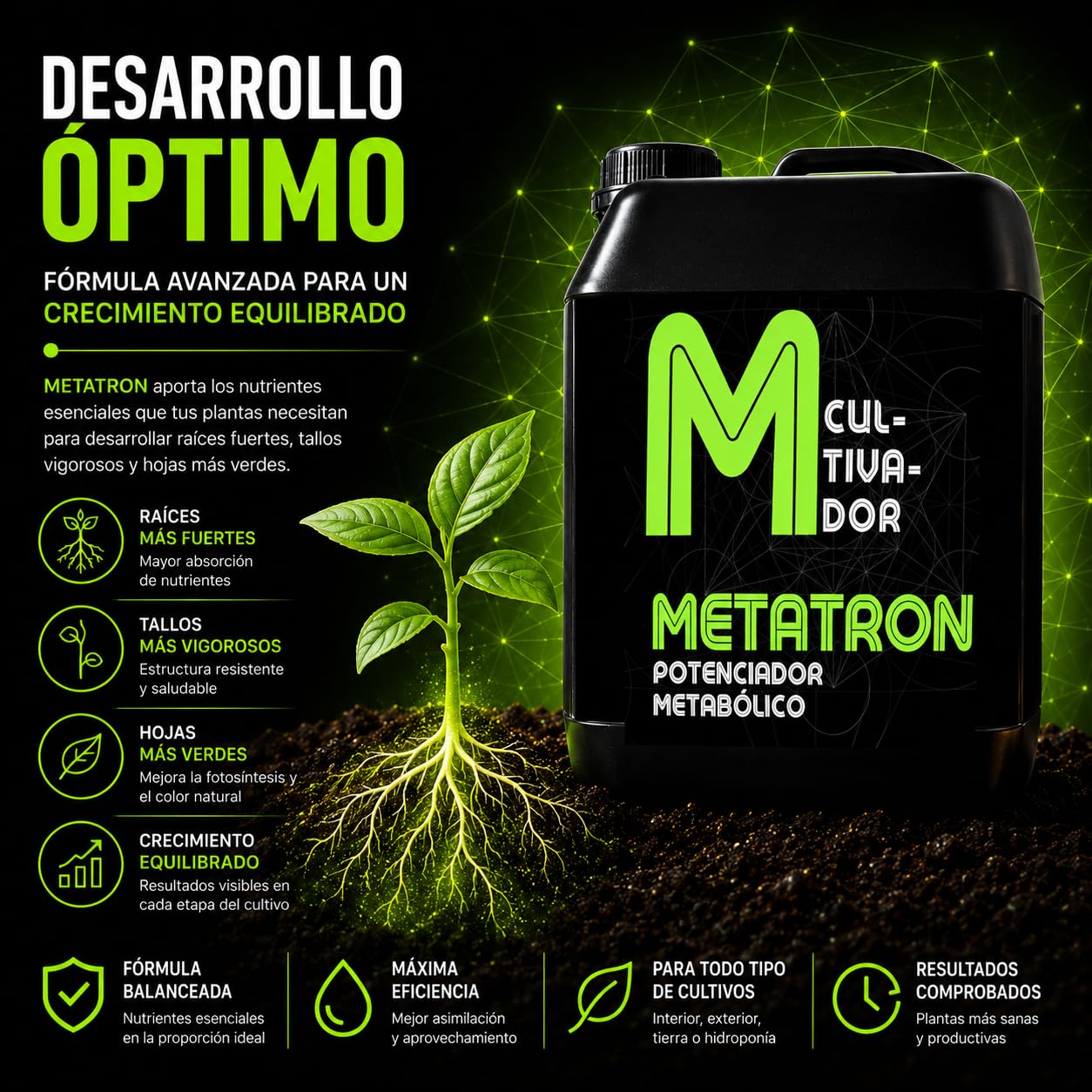 METATRON 5 L – Bioestimulante Aminoácidos Anti Estrés Energía Plantas Fertilizante Líquido Cultivo Interior Exterior - Anarkia81