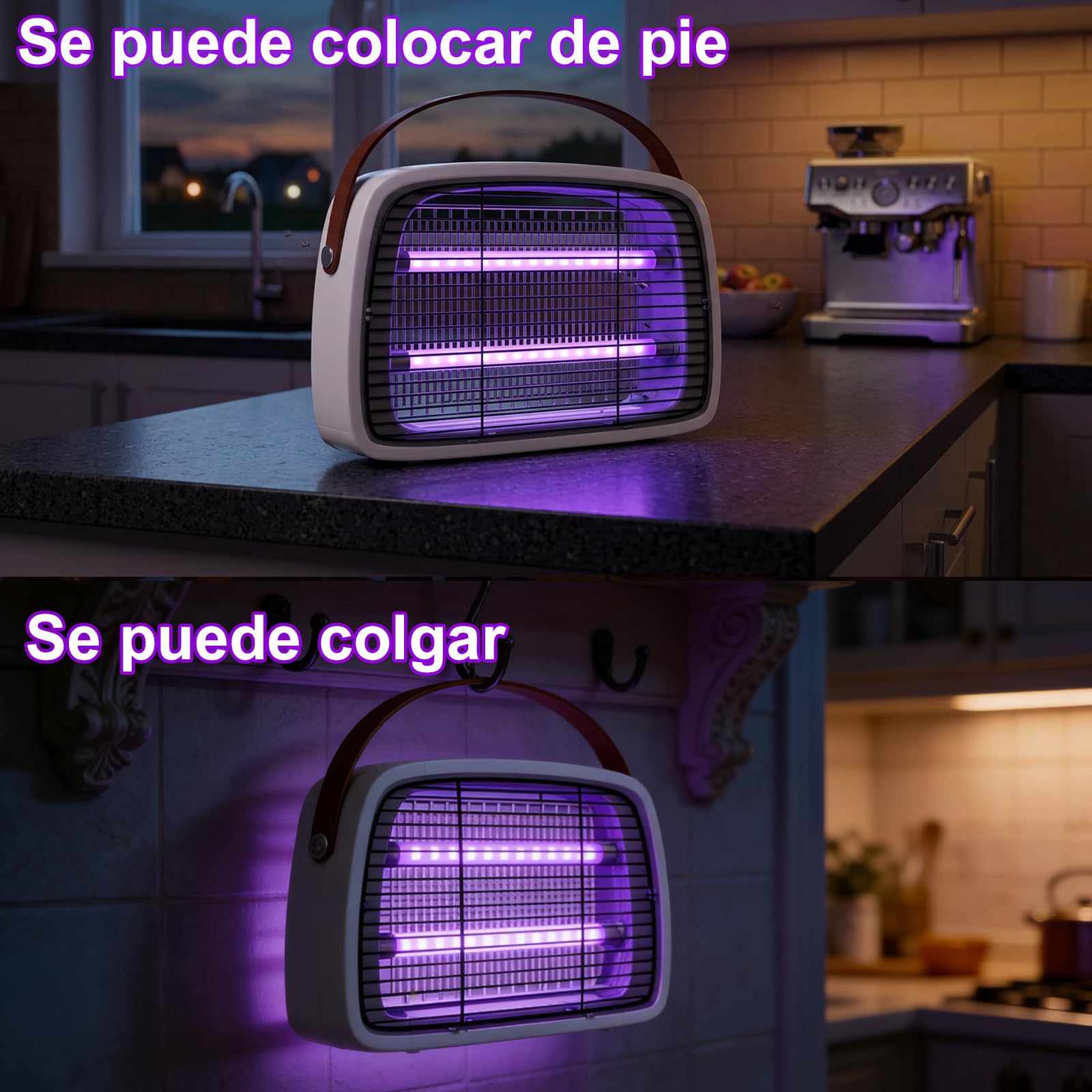 lampara antimosquitos con 2 * 6W UVA-Leds‌, Mata Mosquitos Electrico 3800V, Atrapa Mosquitos, Moscas, Polillas, Zancudos y más, ‌No tóxico e Inodoro