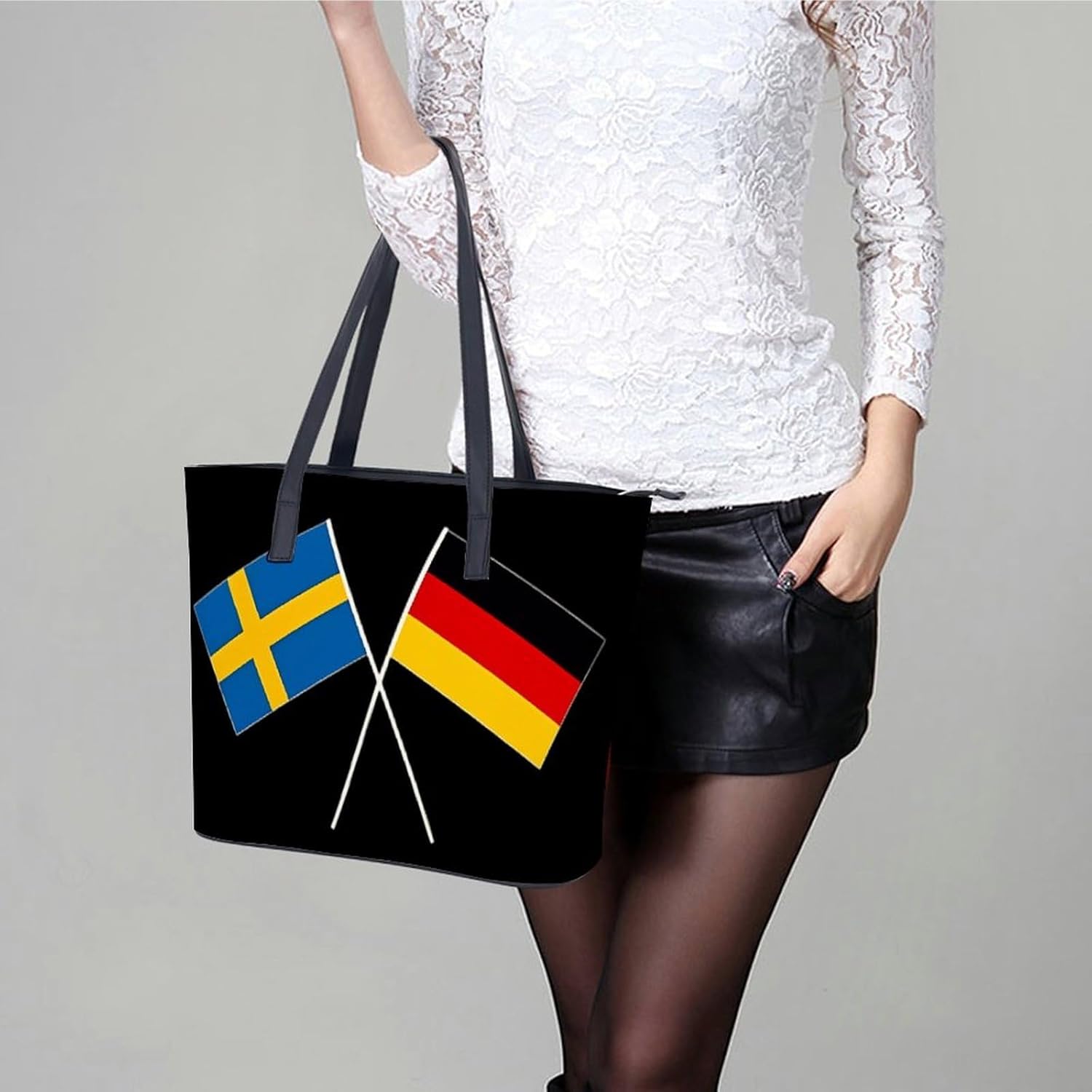 German Swedish Friendship Flag Women's Satchel Handbags Tote Shoulder Bag Purses for Travel Shopping Work